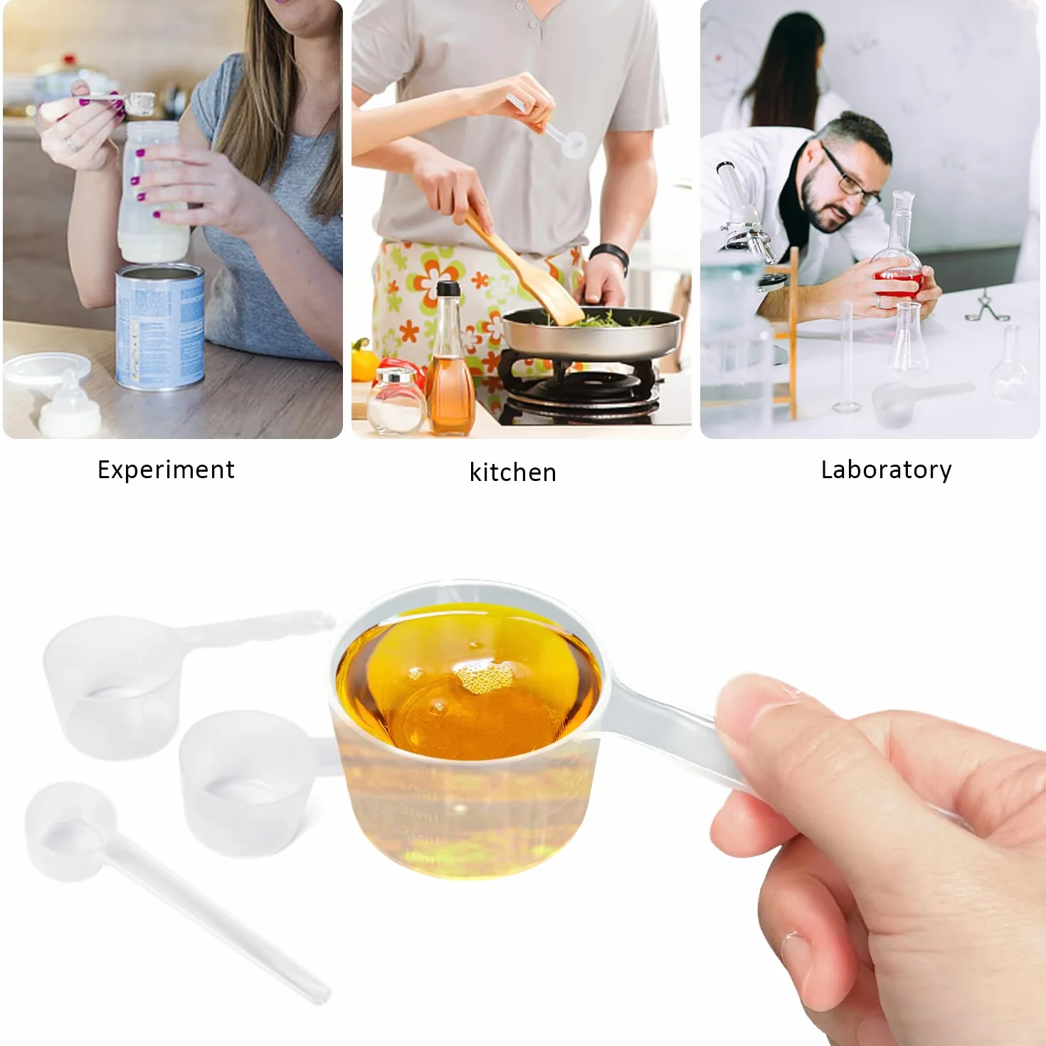 3 cucchiai dosatori, misurino da 50 ml, 40 ml, misurino da 5 g, misurino in plastica, misurino piccolo, cucchiaio da scala trasparente, strumento quantitativo per la cucina