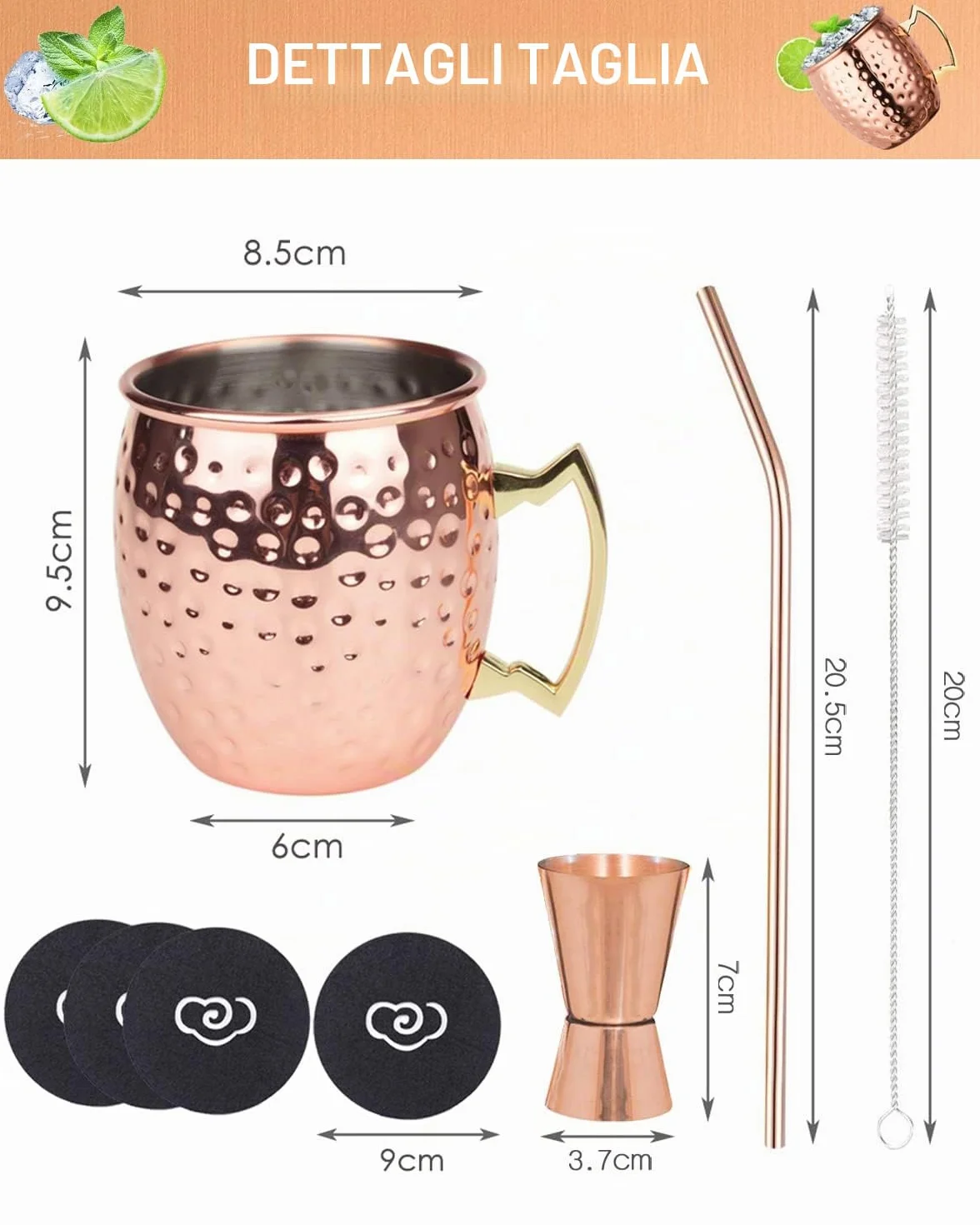LIVEHITOP Bicchieri Moscow Mule Rame 4 Pezzi, 19,5 oz Tazza Rame con Set Regali per Barra e Festa