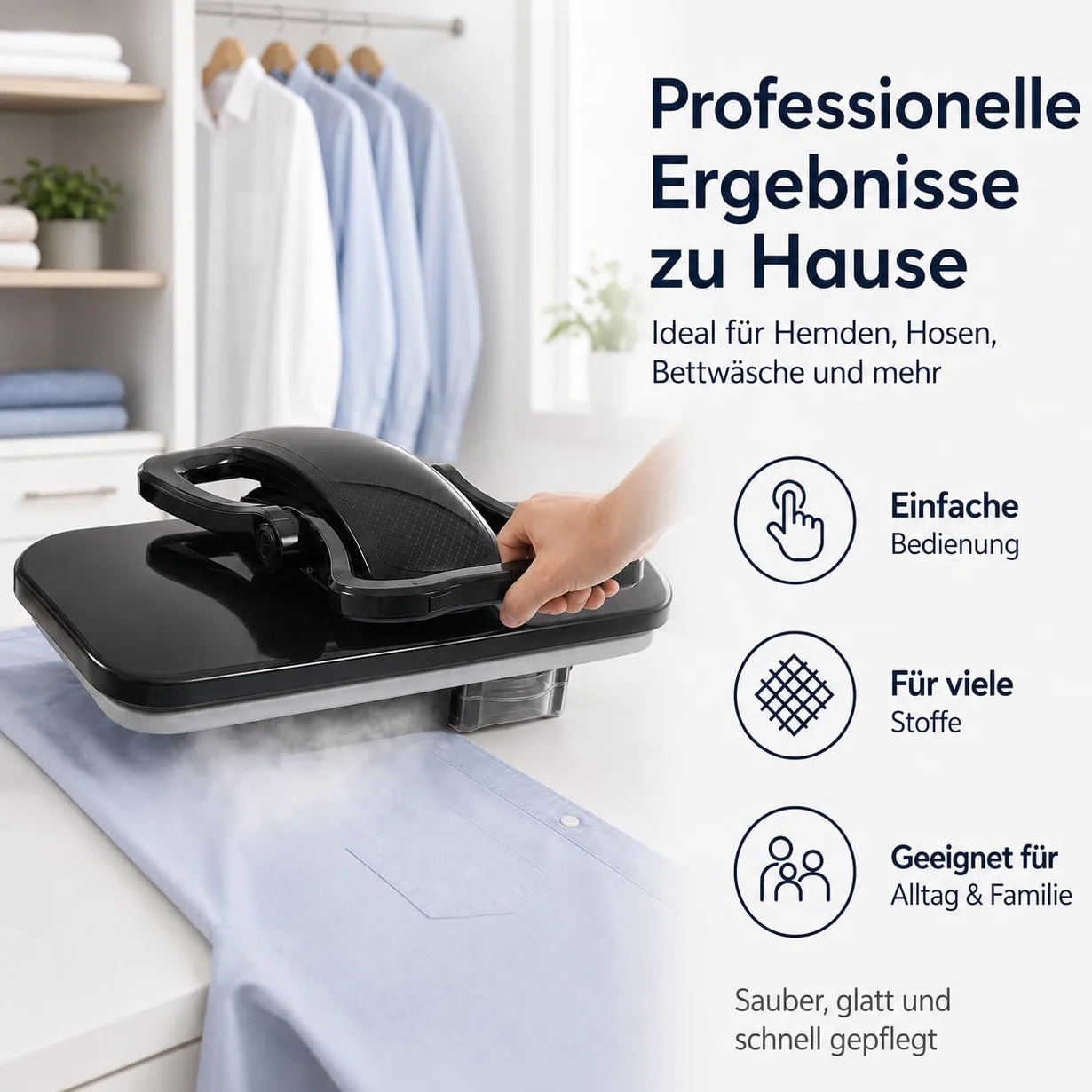 Pressa a vapore intelligente da 2200 W, con 5 impostazioni di tessuto, regolazione della temperatura 90-200 ℃, con touch screen, pressa da stiro