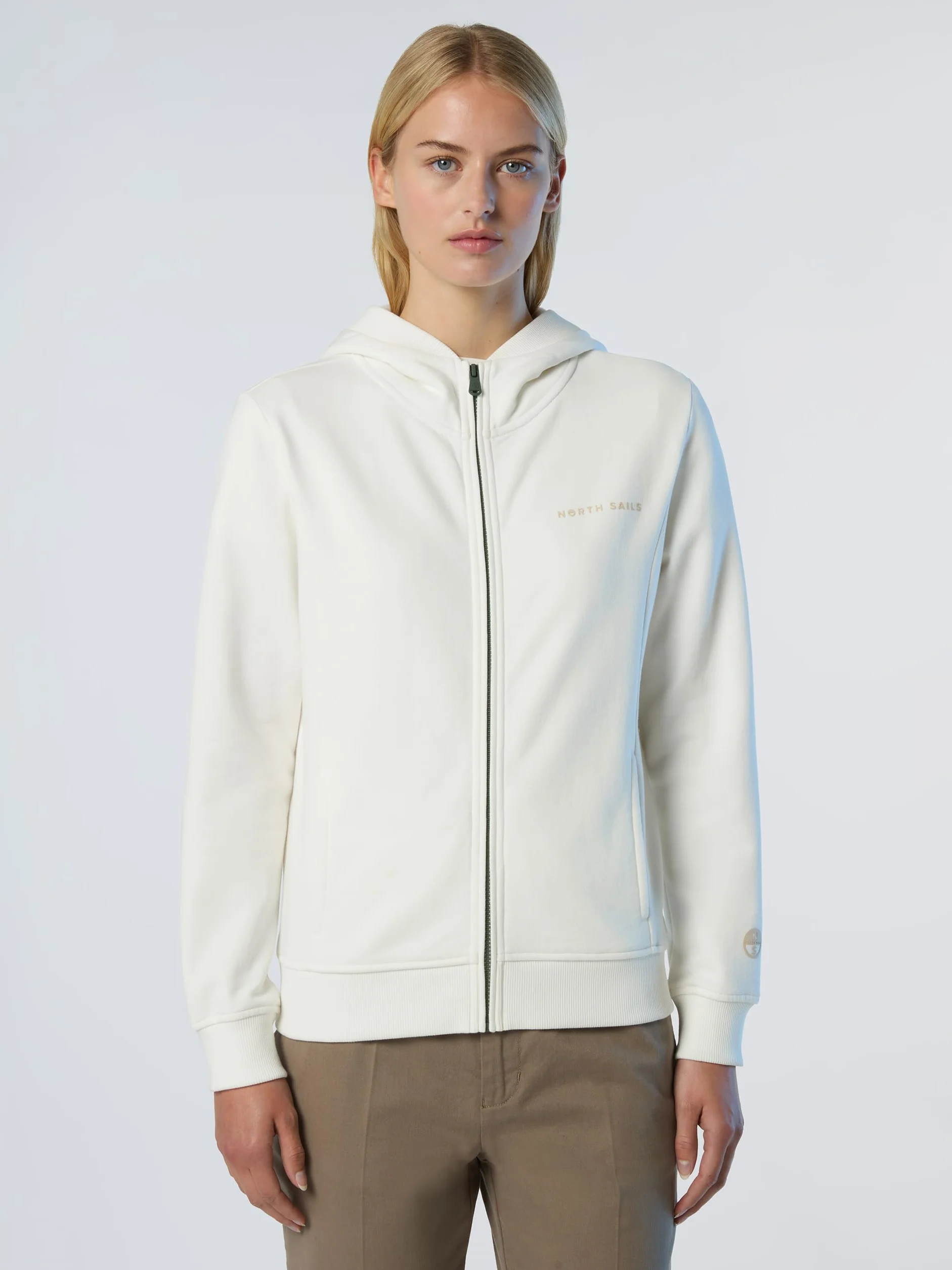 NORTH SAILS Felpa Hoodie Donna in Cotone con Zip e Logo Tono su Tono
