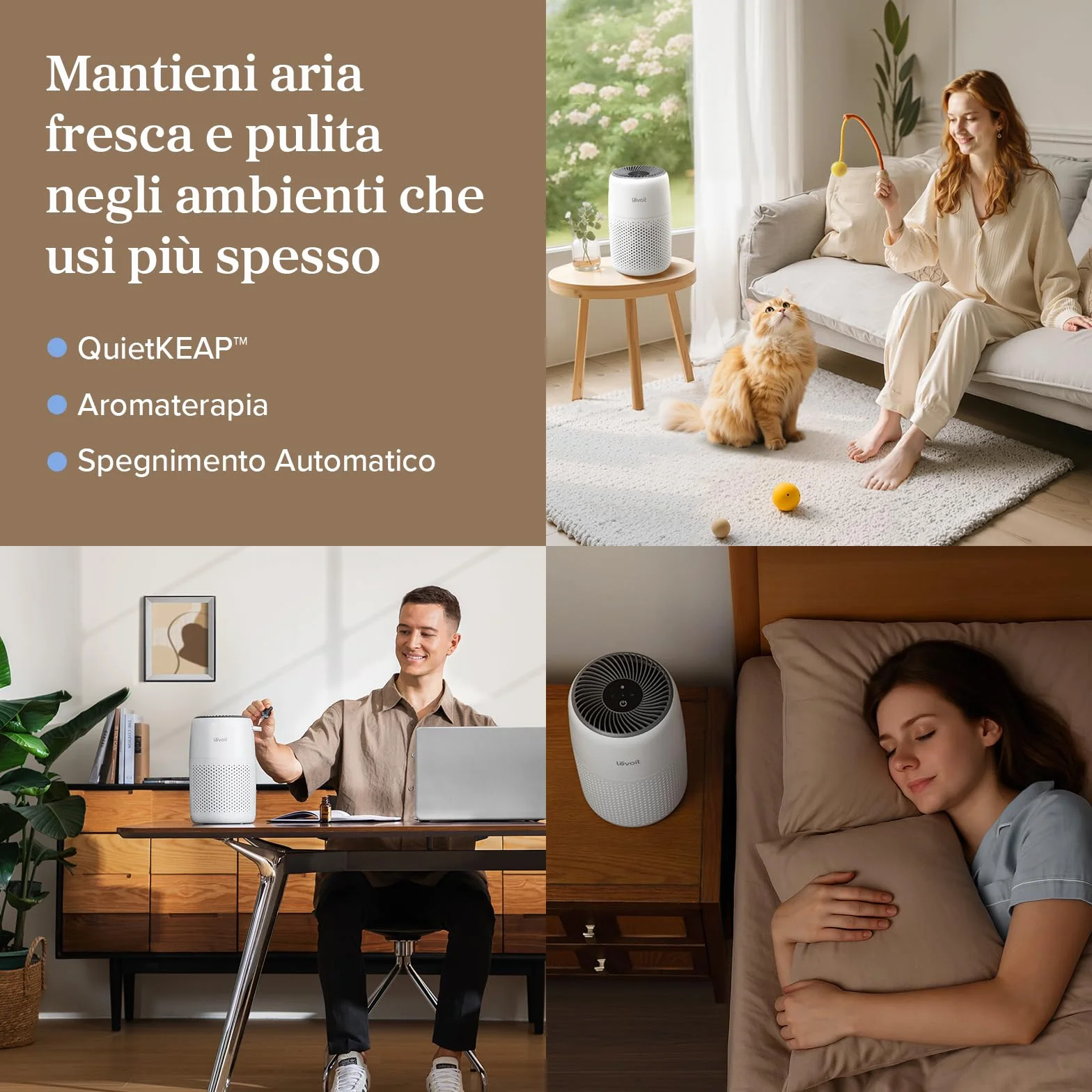 LEVOIT Purificatore d'Aria con Filtro HEPA, 7 Watt, Risparmio Energetico, 3 Velocità Contro Muffe, Polvere, Peli di Animali Fino a 0,3 μm Allergie, in Camera da Letto, 25 dB, Bianco