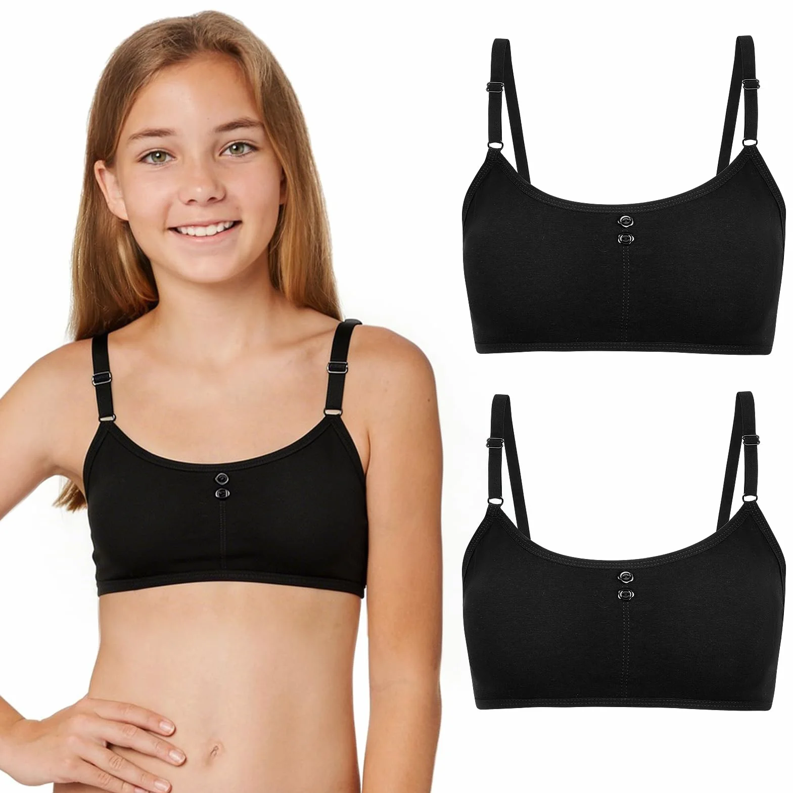 Kiiwah 2 Pezzi Reggiseno Ragazza, Sportivo con Imbottiture Rimovibili e Spalline Regolabili per 10-16 Anni