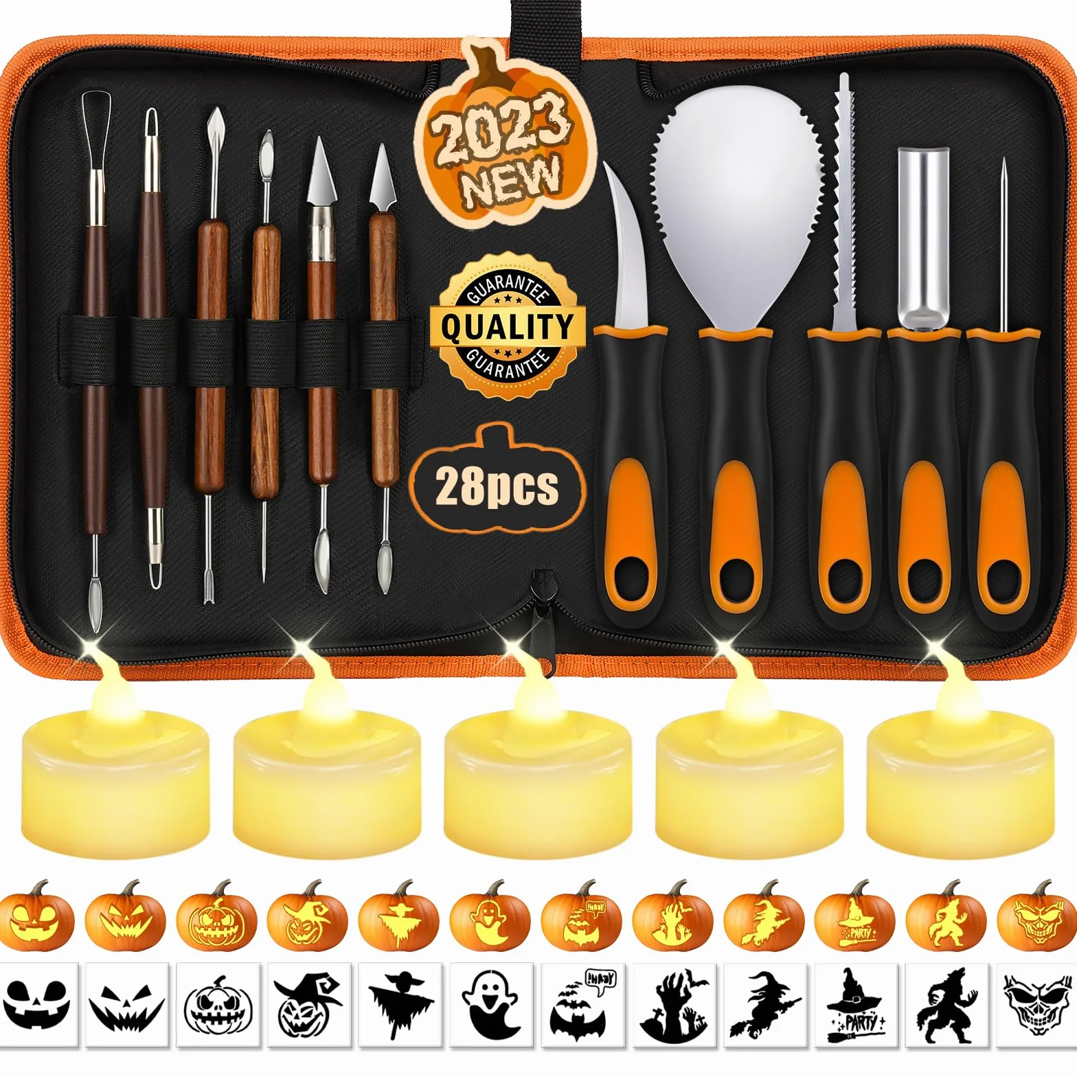 Kit per intagliare la zucca 28 pezzi acciaio inox stencil Halloween