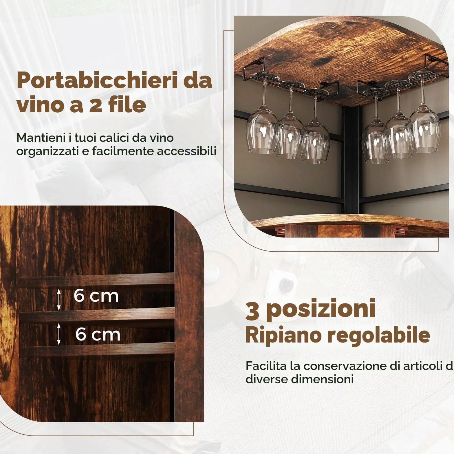 GIANTEX Armadietto Angolare Industriale Da Bar Con Supporto In Vetro, Armadietto Da Vino Con Ripiano Regolabile, Portabottiglie Vino Da Cucina Con Protezione, 130x47,5x47,5 cm (Marrone)