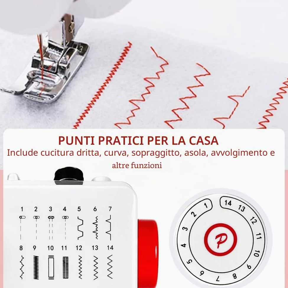 728 Macchina da Cucire Elettrica Portatile con 14 Punti di Cucitura, Con Tavolo Di Estensione Per Vestiti, Luce A LED, Accessori Per Cucire, Adatta per Vestiti, Tende in Tessuto
