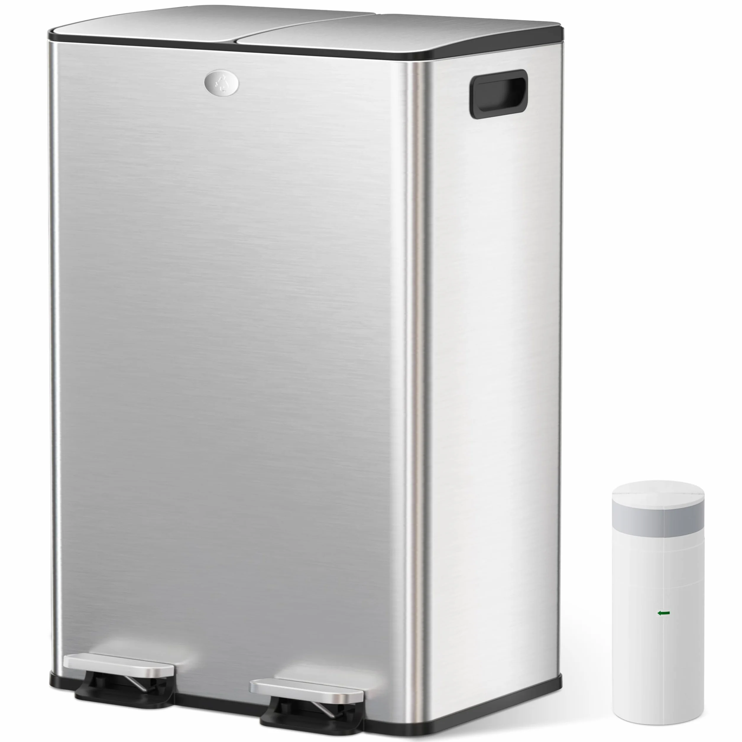 YASHE Pattumiera a Doppio Scomparto con Coperchio, 2x30L Pattumiera Differenziata per Cucina, Pedale con 20 Sacchetti, Secchi Interni Rimovibili, Soft-Close e 2 Filtri al Carbone