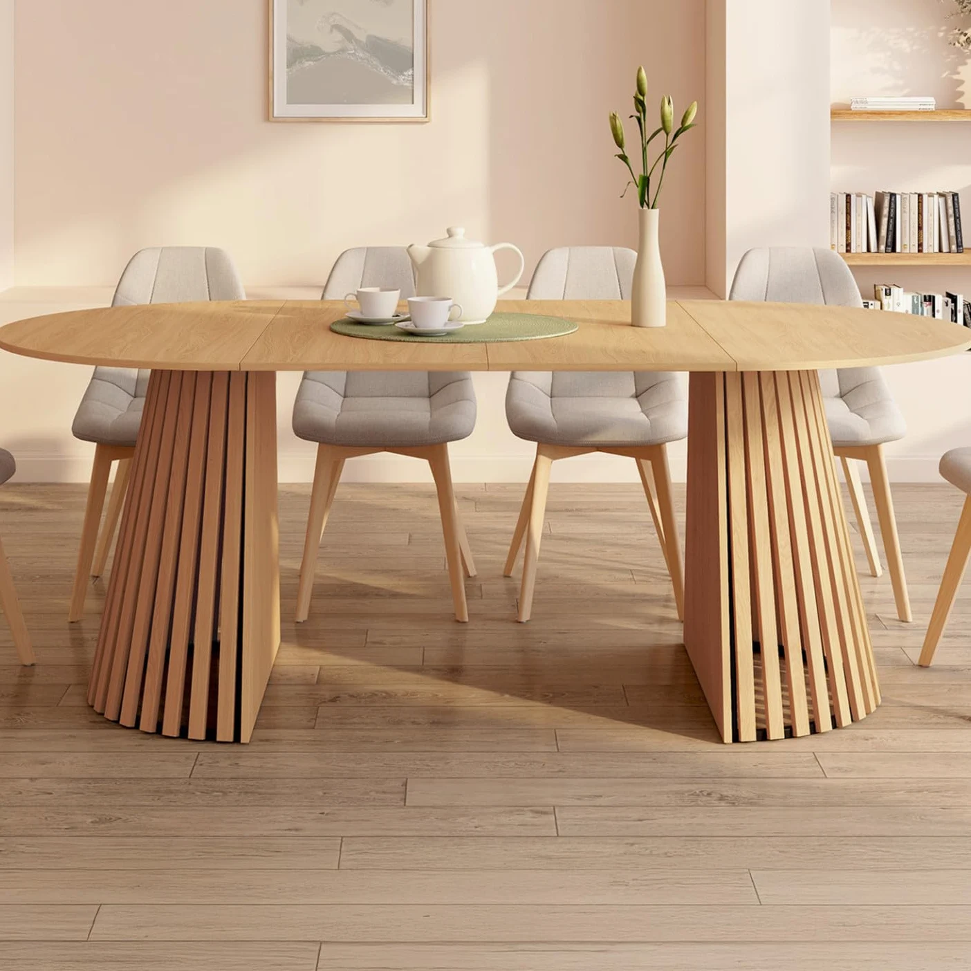 IDMarket - CARMEN tavolo da pranzo rotondo allungabile 4-10 persone gamba in legno 110-200 cm