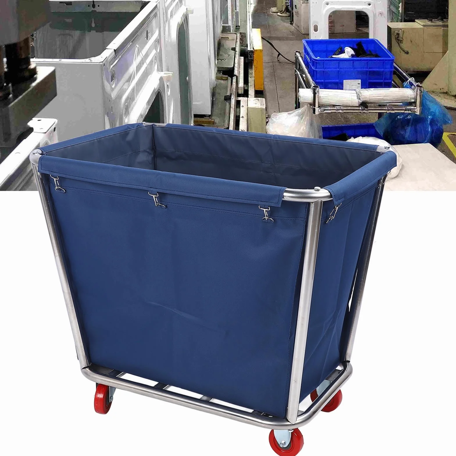 Carrello per Bucato Commerciale in Acciaio Inossidabile, con Ruote Flessibili, per Hotel e Lavanderie