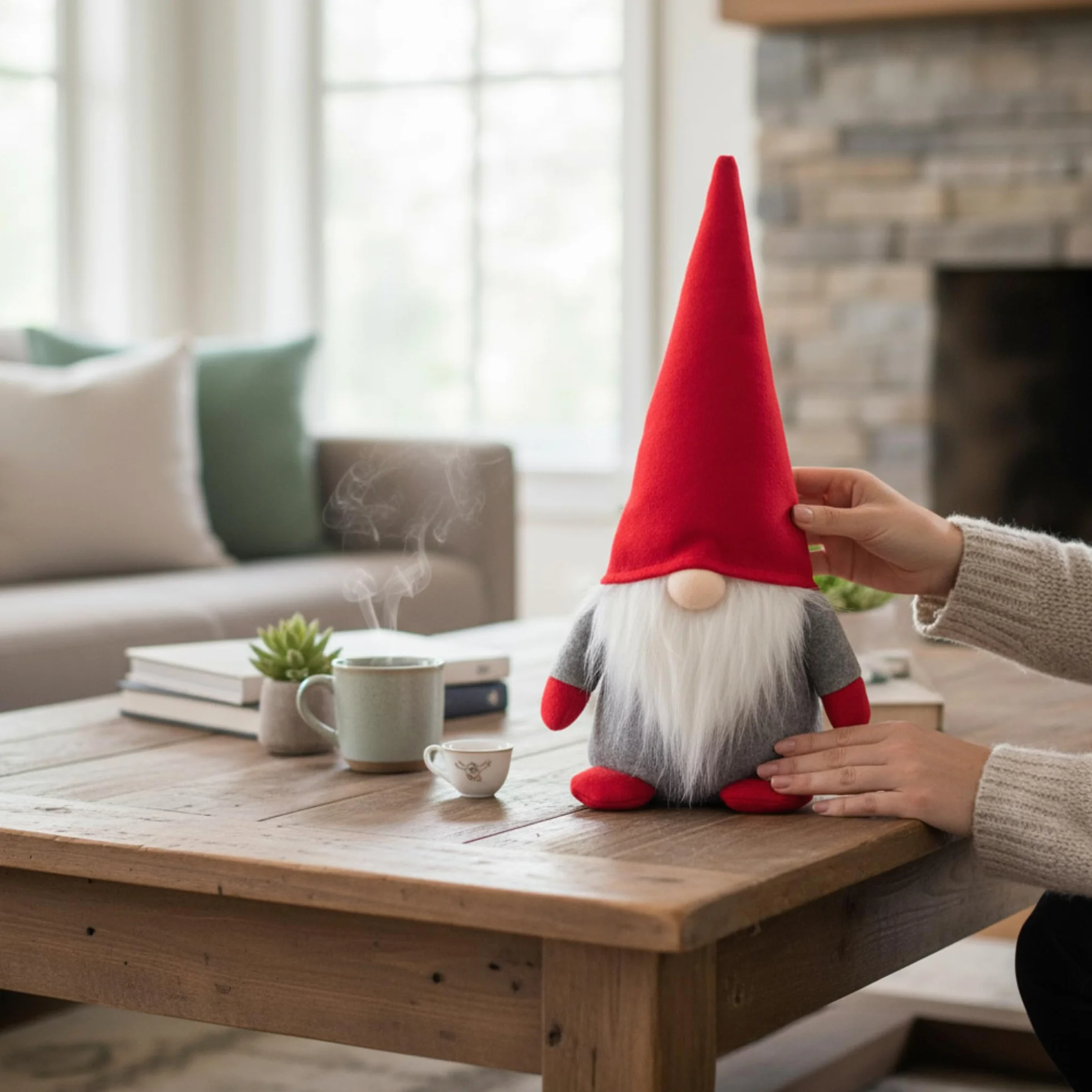 MIJOMA Figura gnomo di Natale 32 cm – Nano decorativo in piedi con cappello di velluto rosso – Skandi Gnom per Natale e Avvento – Gallo di stoffa con barba – Decorazione invernale