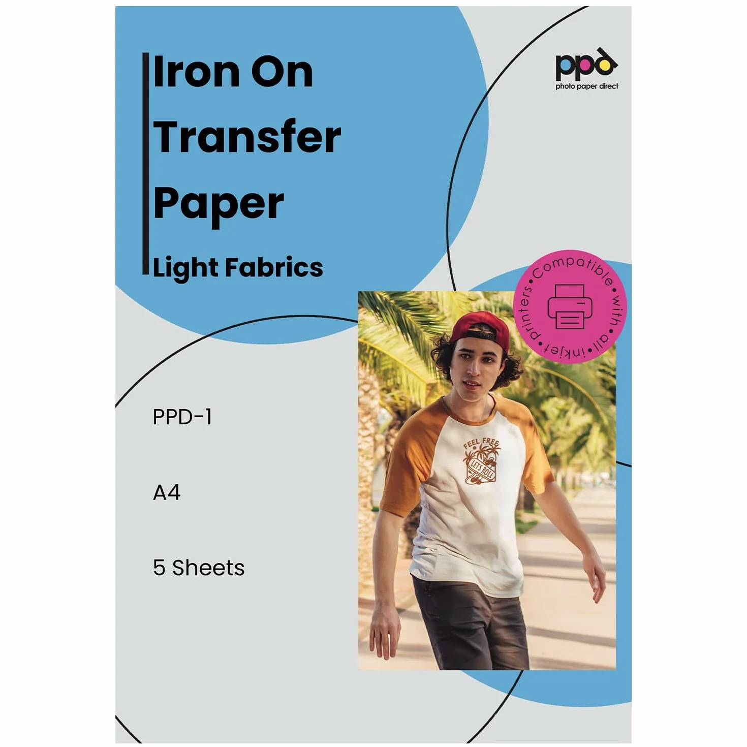 PPD A4 5 Fogli Di Carta Trasferibile Termoadesiva Per Inkjet - T-Shirt E Tessuti Chiari - PPD-1-5
