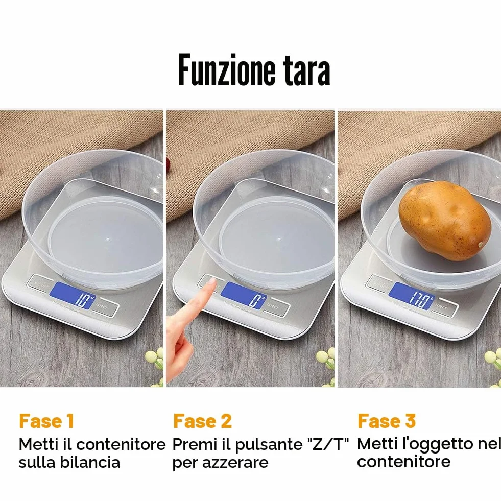 GRIFEMA GA2002 Bilancia da Cucina Smart Digitale con Funzione Tare, 5kg/11 lbs Professionale Alta Precisione