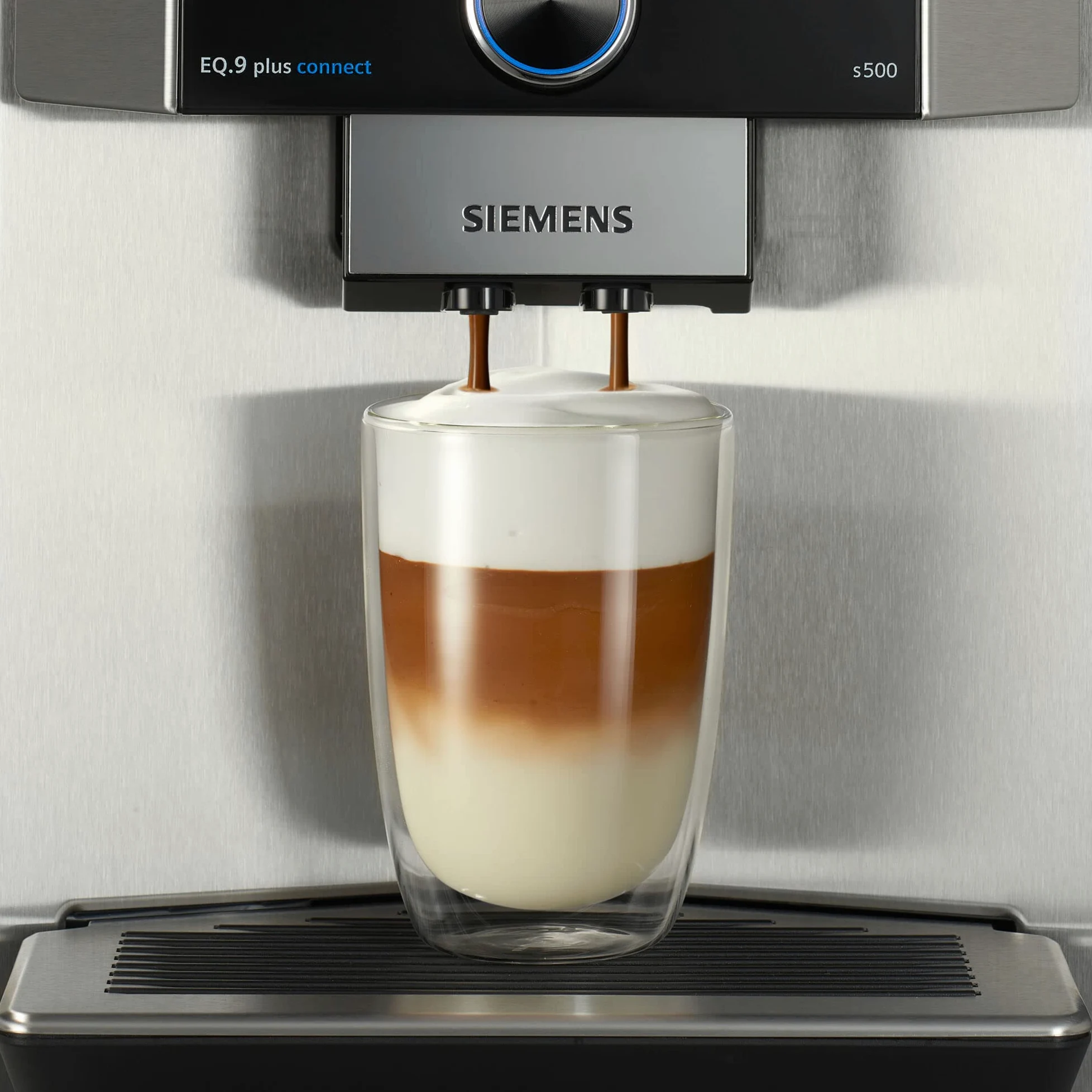 Siemens EQ.9 Plus Connect s500 TI9553X1RW - Macchina da caffè automatica collegata con schermo TFT, macinatore in ceramica silenziosa, 14 ricette di caffè, modalità barista, colore: Inox