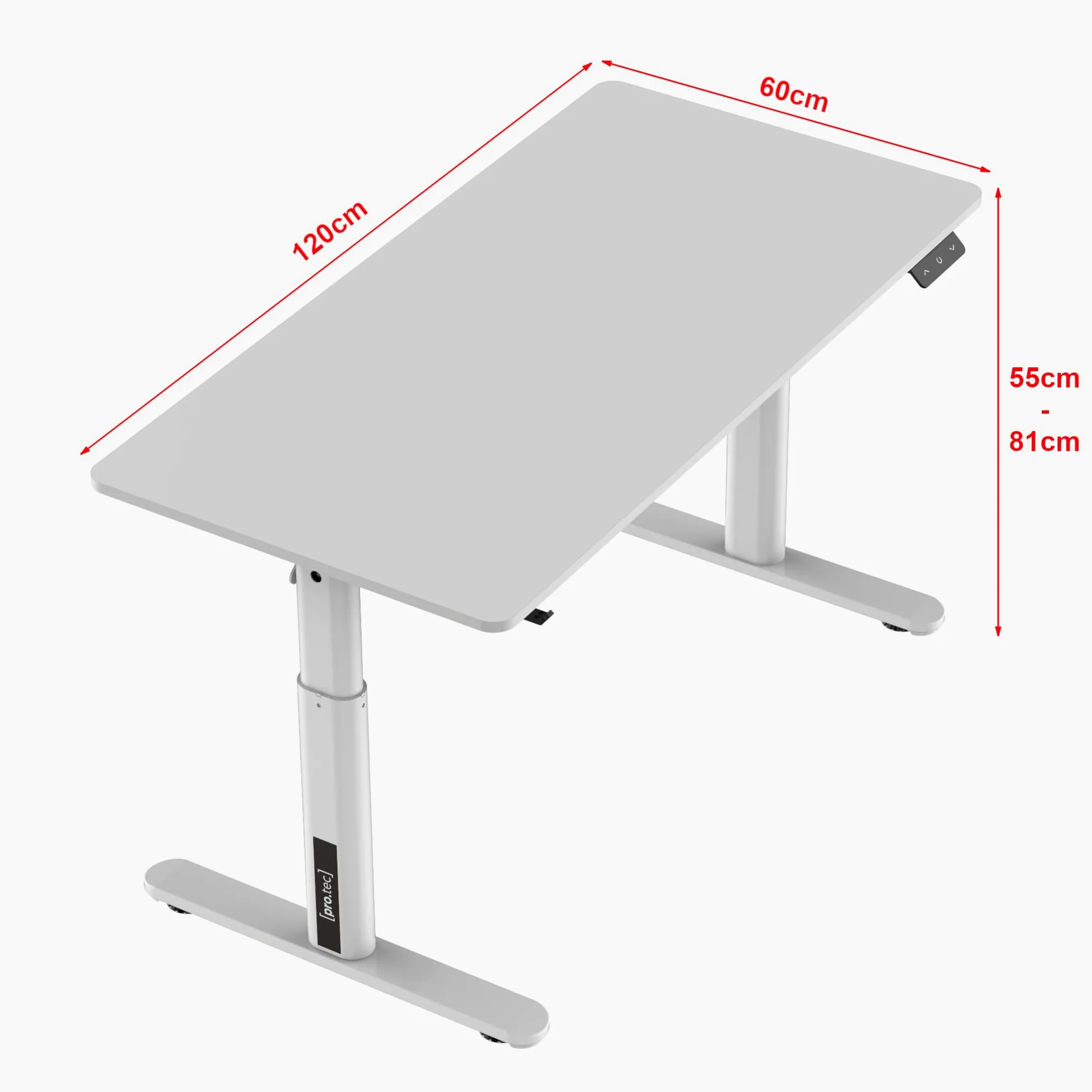 pro.tec Scrivania per Cameretta Scrivania Regolabile in Altezza 55-81 cm con Sollevamento Elettrico Tavolo per Bambini 120 x 60 cm - Bianco