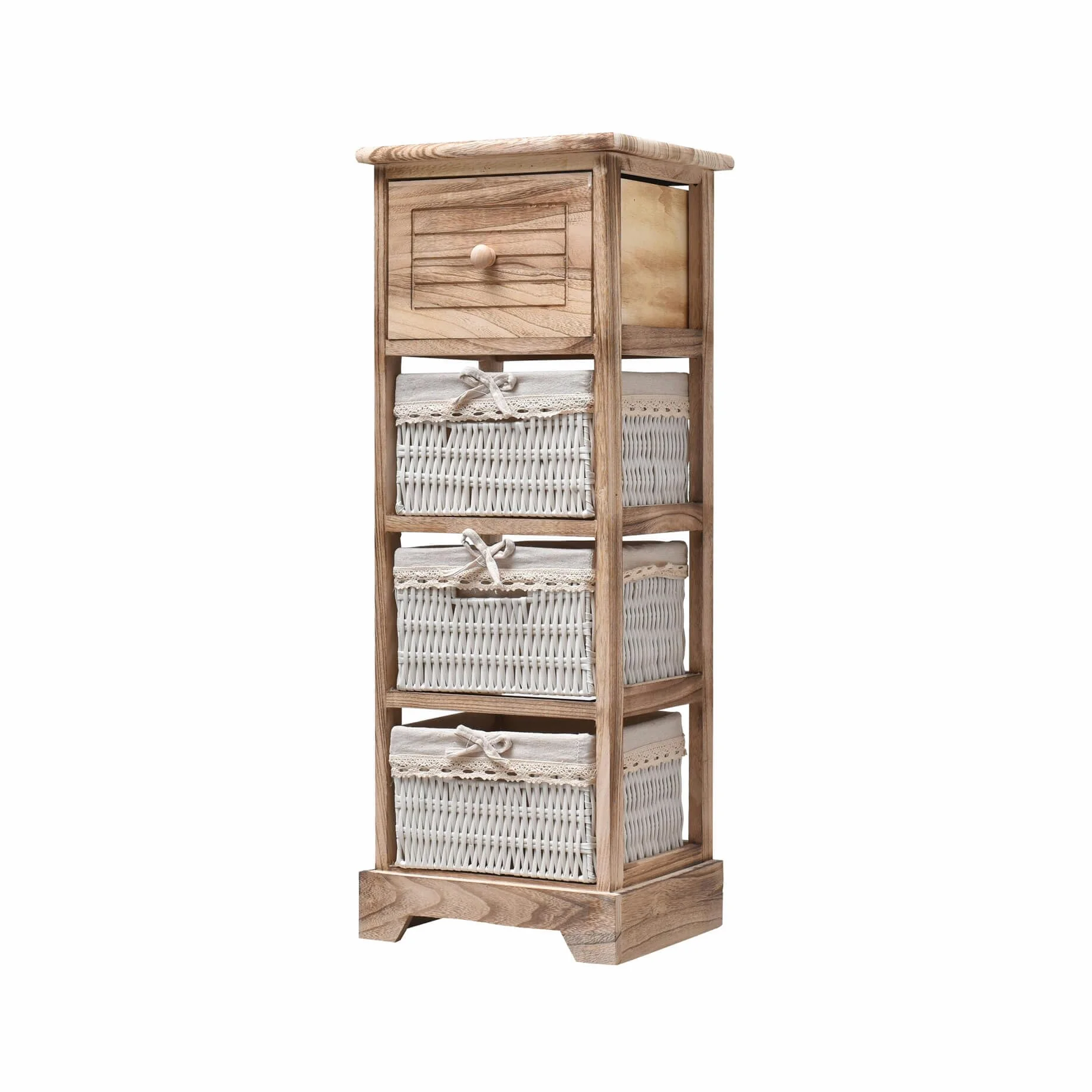 Rebecca Mobili Cassettiera Mobiletto Bagno 1 Cassetto 3 Ceste Legno Vimini Marrone Chiaro Country Bagno Cucina Arredamento Casa - 81 x 30 x 27 cm (H x L x P) - Art. RE6106