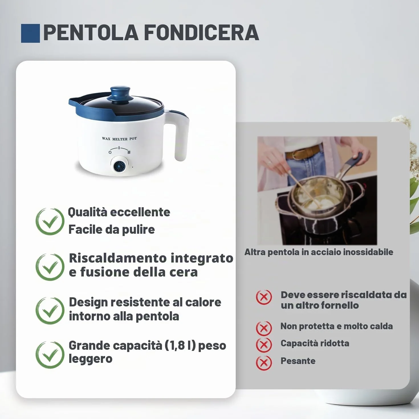 LINGQIAN Pentola Elettrica per Fusione Cera, 1,5 l, Sciogli Cera per Candele Professionale