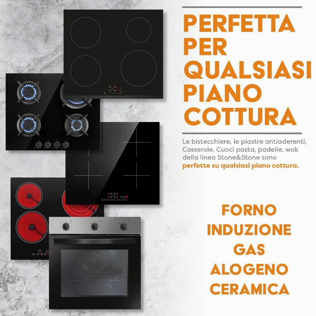 Stone&Stone Set Vaporiera 24 cm – Pentola, Griglia e Piroscafo per Cucina a Vapore, Cuoci Pasta, super Antiaderente tedesco, Induzione, Forno e Gas + Coperchio, 1 Cucchiaio e 2 Presine in Silicone