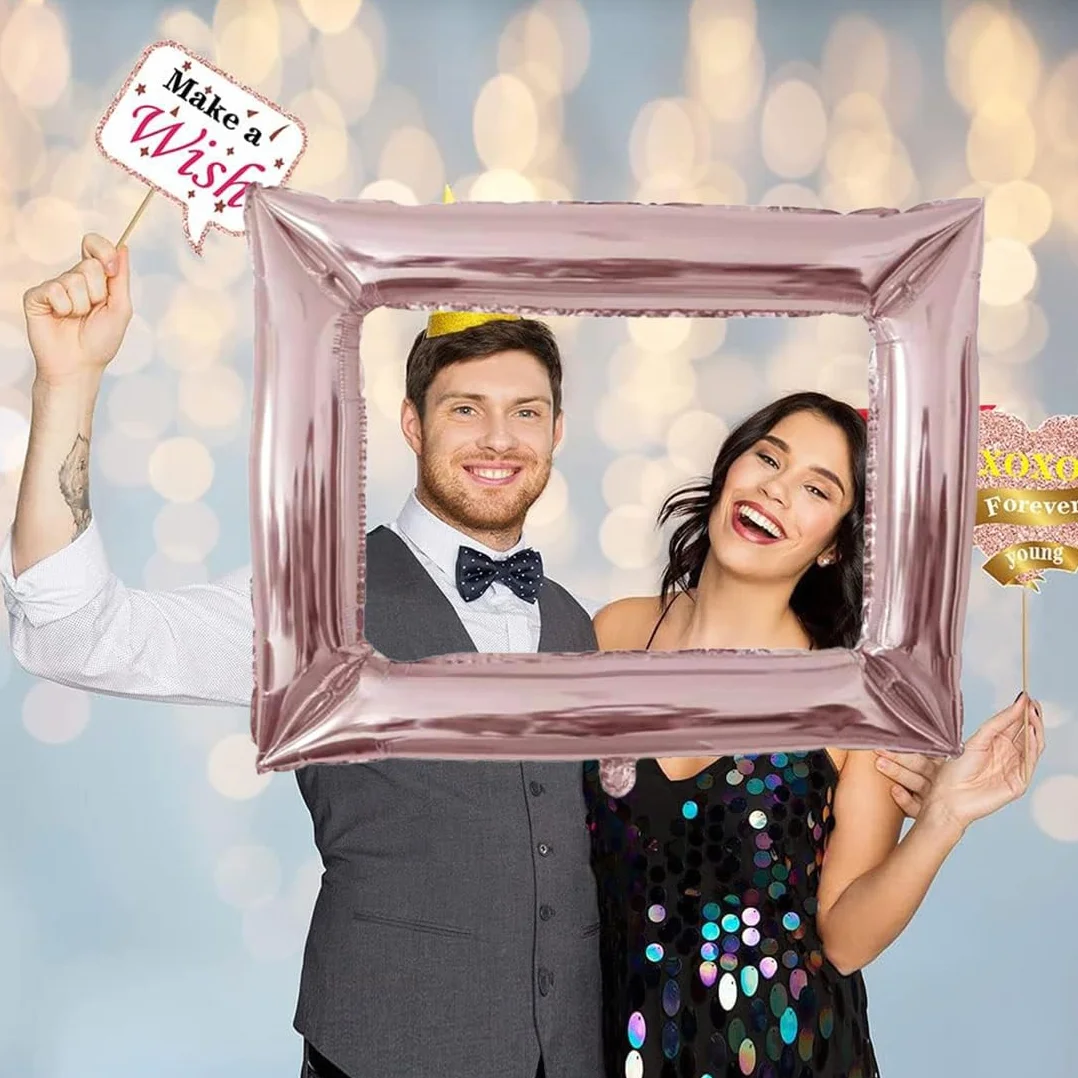 34 pz Photo Booth Compleanno, Accessori , Oro Rosa Foto Props, Cornice Selfie Gonfiabile, Gadget,per Addobbi Donna