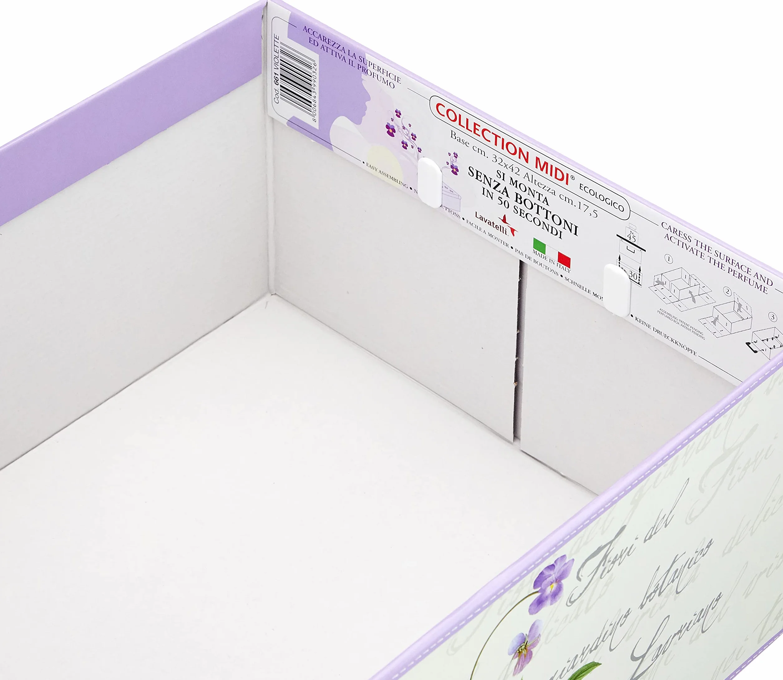 Lavatelli Scatola per armadio in cartone con coperchio profumo di Violette 32x42x17,5 cm organizer vestiti e biancheria