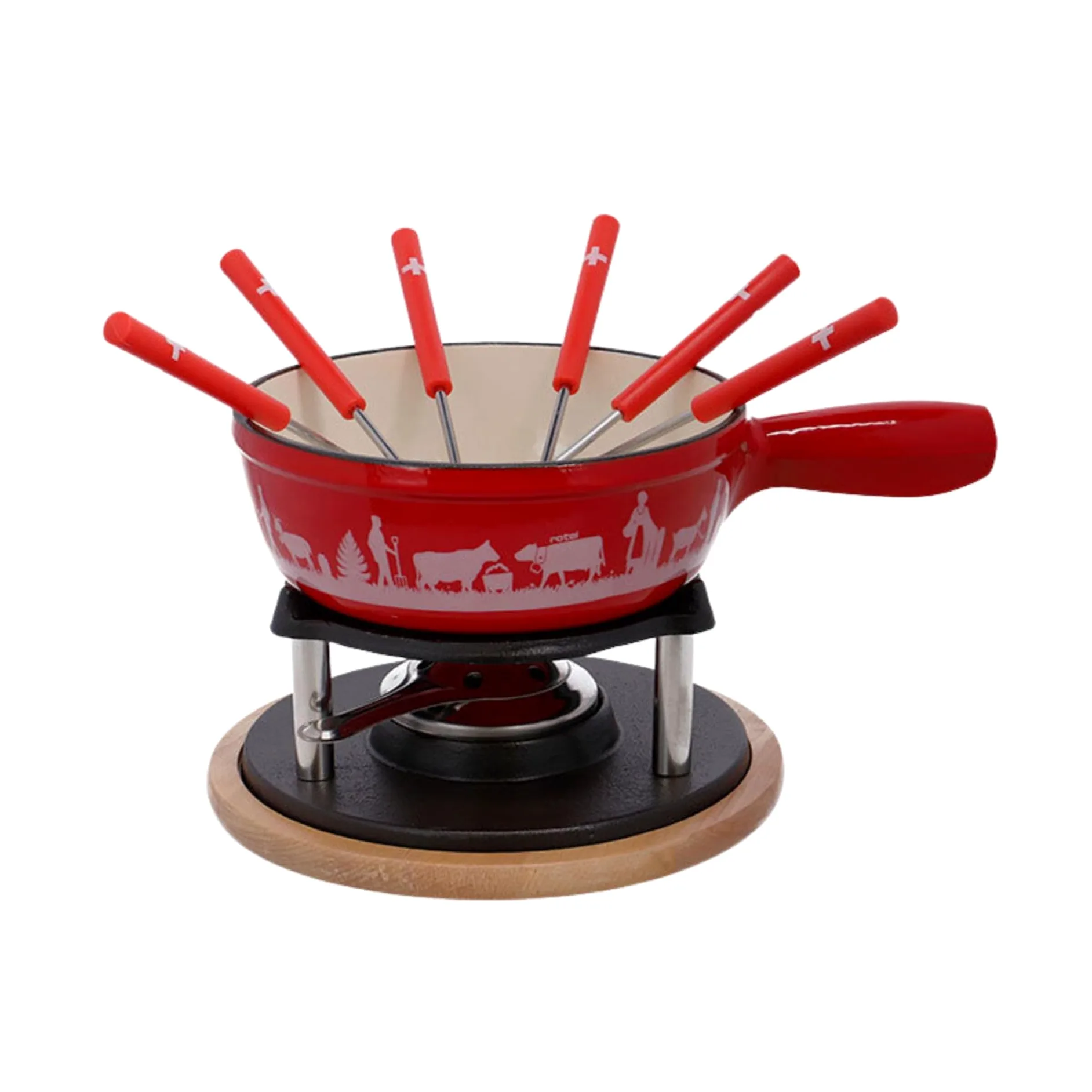 Rotel 1510150 - Servizio per fonduta al formaggio, fonduta tradizionale svizzera, 2L, 6 persone, set per fonduta, ghisa di alluminio, legno, plastica, smaltata, 21 x 31 x 17,2 cm, diametro 21 cm