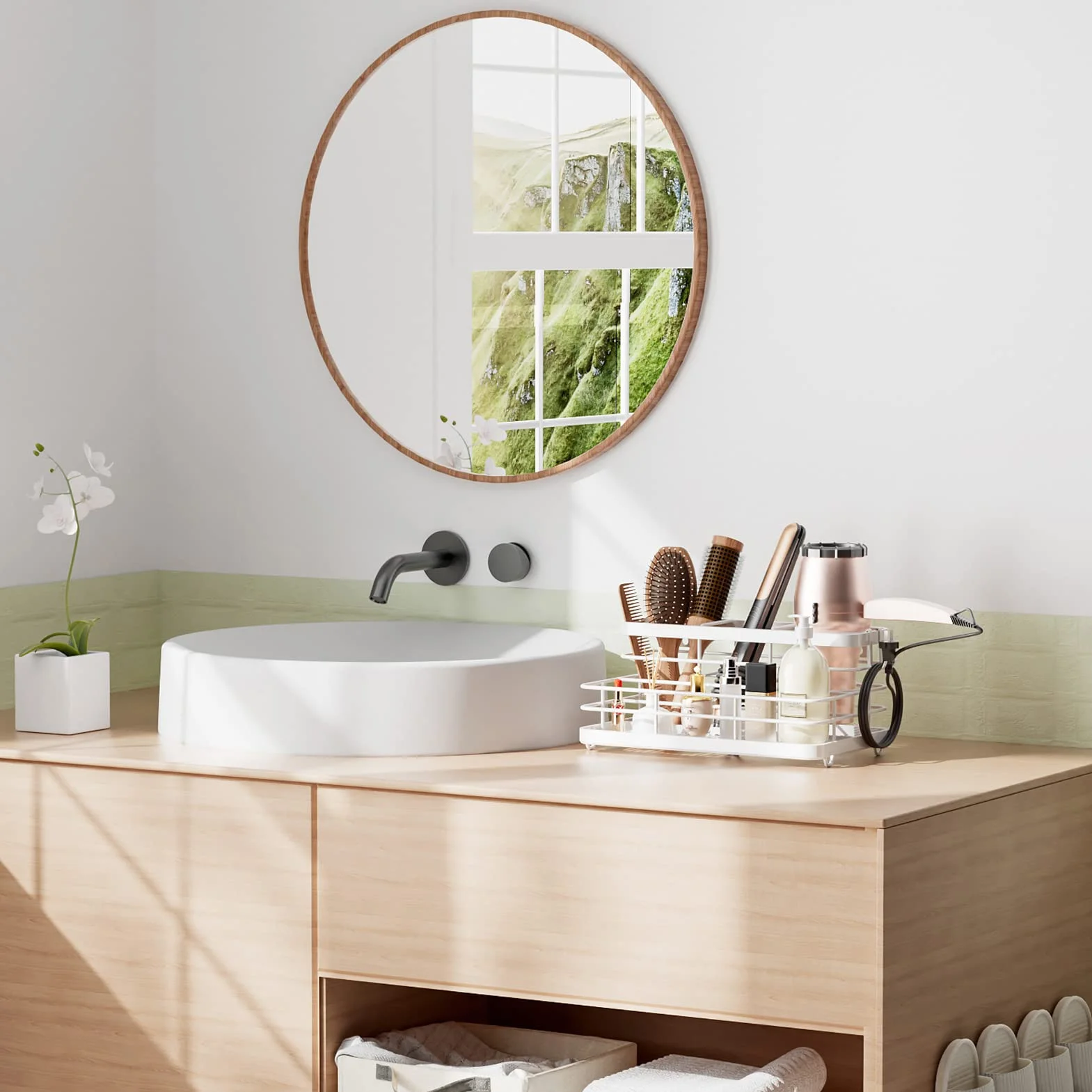 VITVITI Porta Phon Bagno da Muro, Porta asciugacapelli da Parete in Metallo, Senza Foratura Supporto Asciugacapelli, Organizer Bagno piastra per capelli, ferro arricciacapelli (Bianco)