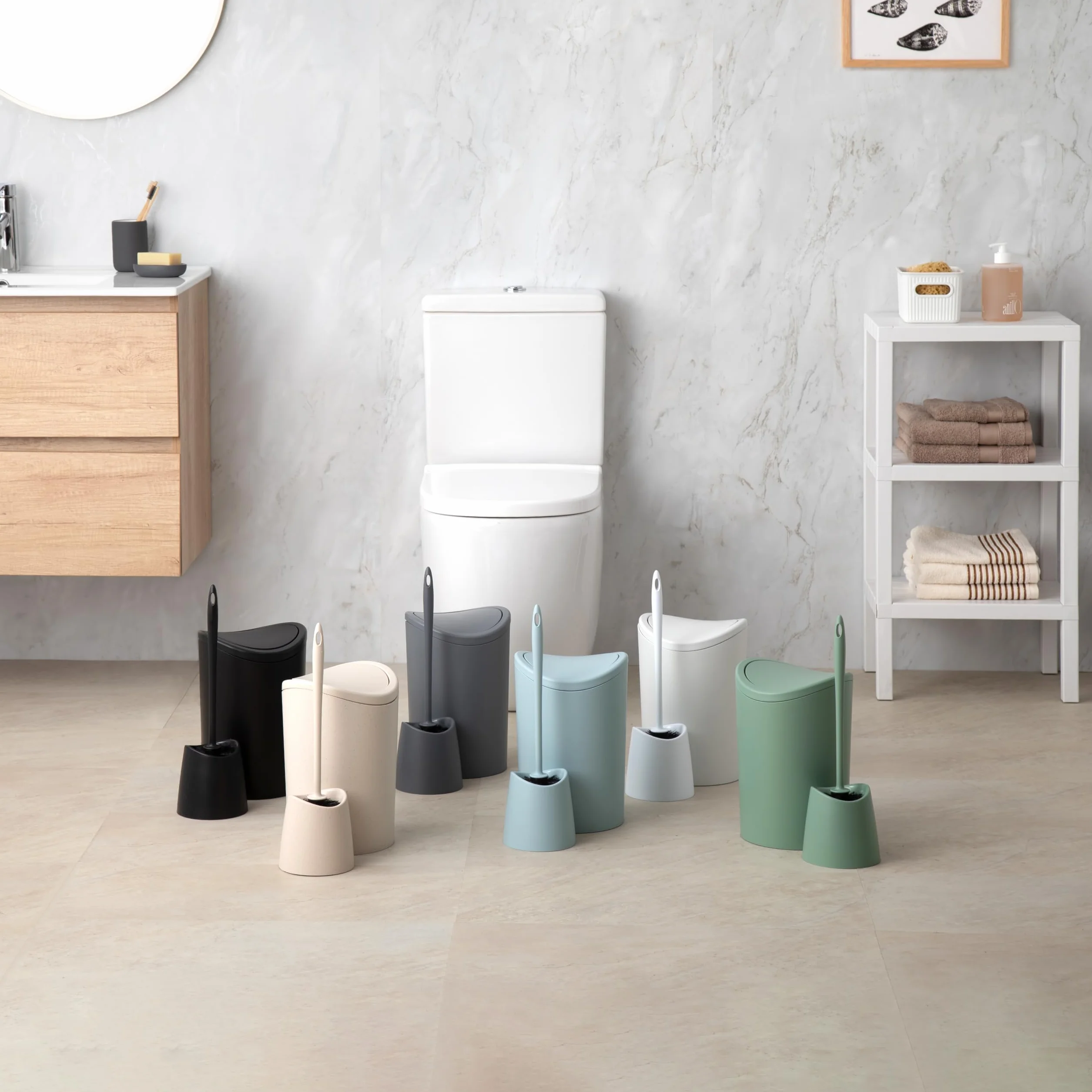 TATAY Cestino Bagno 6L con Coperchio Basculante Bianco 19x19x28 cm