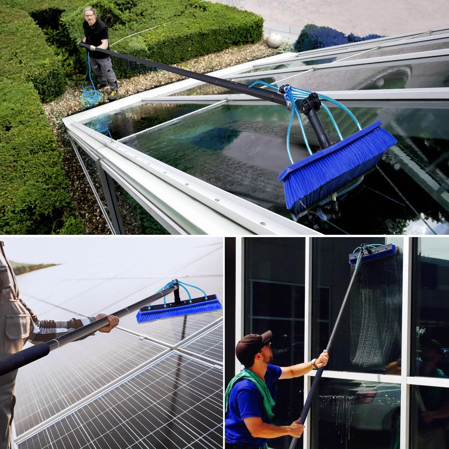 Kit pulizia pannelli fotovoltaici, 12 Metri pulitore regolabile in lunghezza per la Pulizia delle finestre, spazzola telescopica set per pannelli solari e finestre (12M)