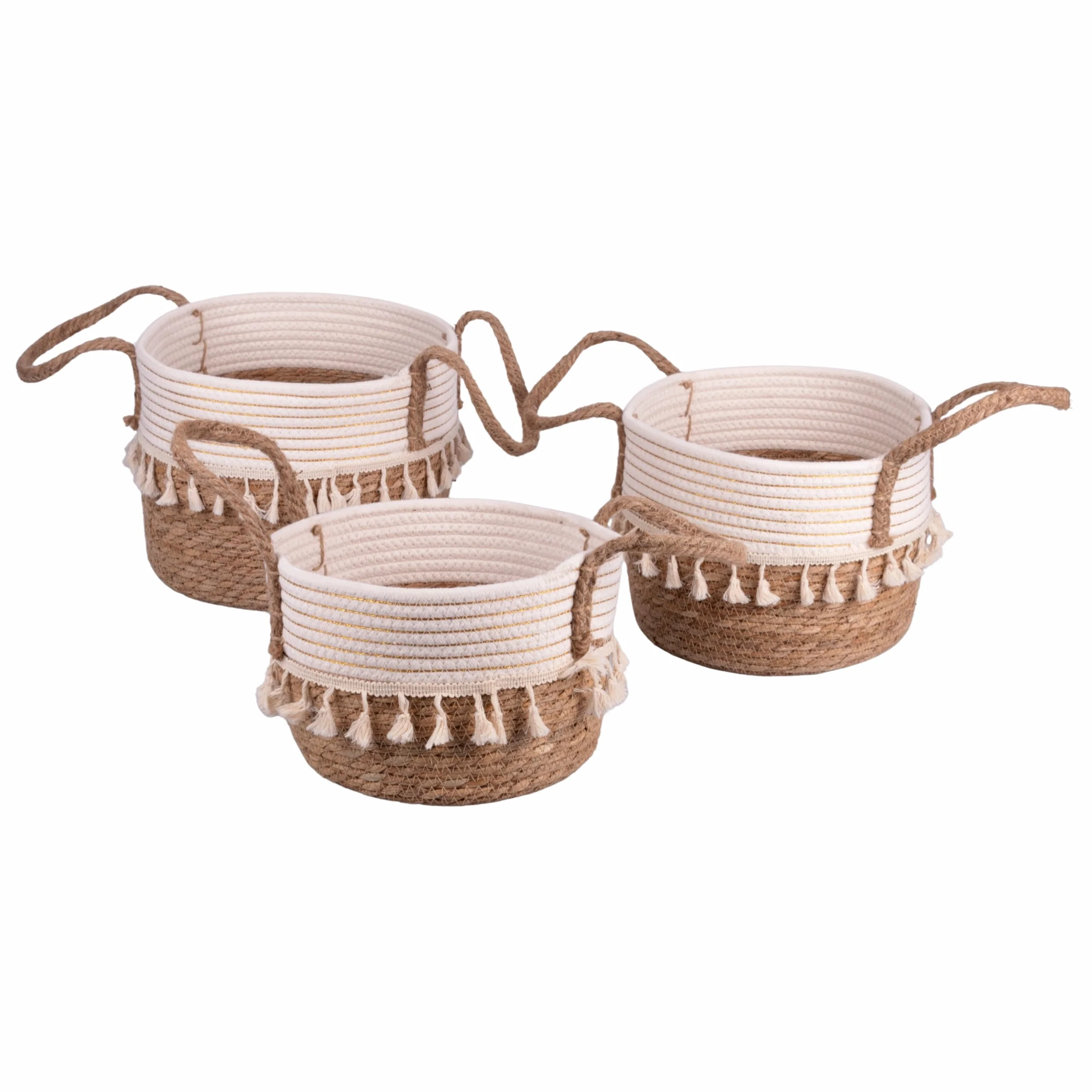 Set 3 natural fiber ropes and tassels with handles