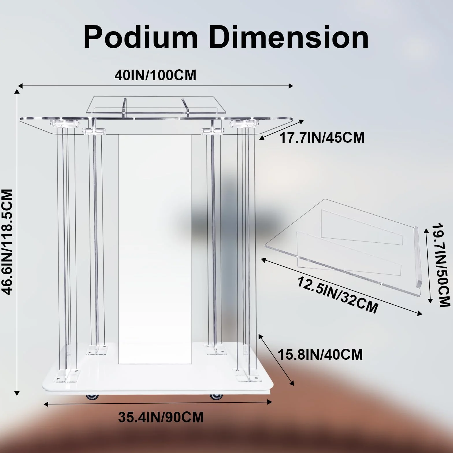 Afitdon Chiesa pulpito, in Acrilico Trasparente con Ruote e 15 Colori Regolabili, Luce a LED, in Acrilico, Grande Supporto per Chiesa, concerti, conferenze, Matrimoni, aule (40 x 17,7 x 46,6")
