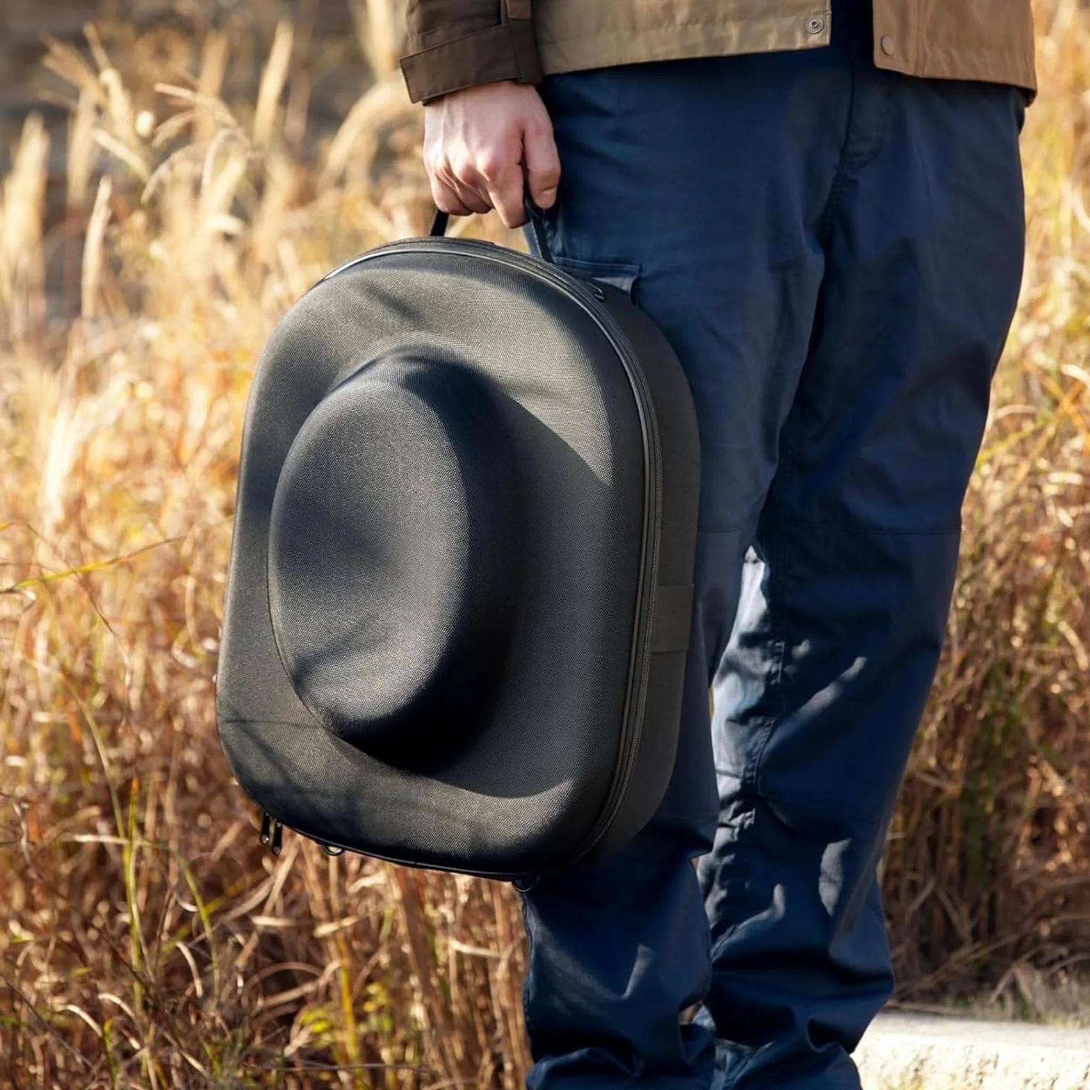 Scatola per cappelli da viaggio a prova di schiacciamento, organizer rigido per Panama, Fedora e berretti da baseball con manico, tracolla e cinghia per bagagli per una facile conservazione e utilizzo