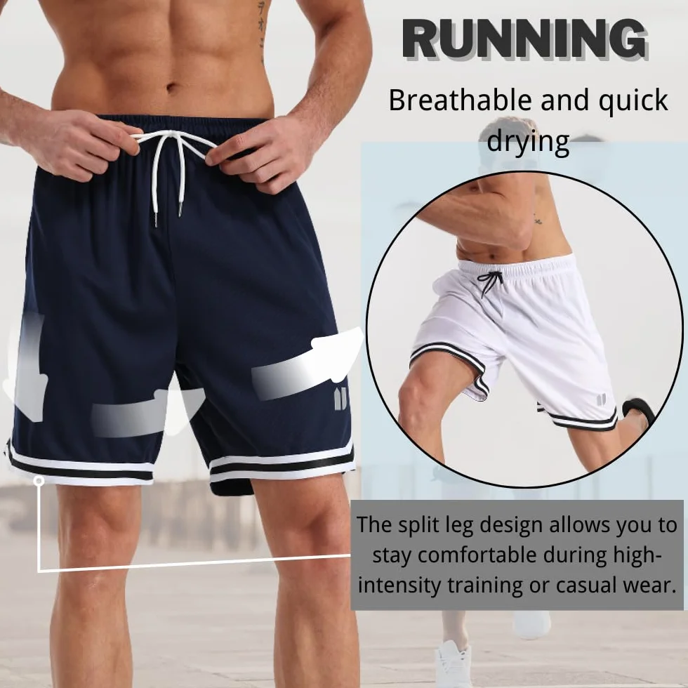 Pantaloncini sportivi da uomo asciugatura rapida 5 pezzi con tasche vita elastica