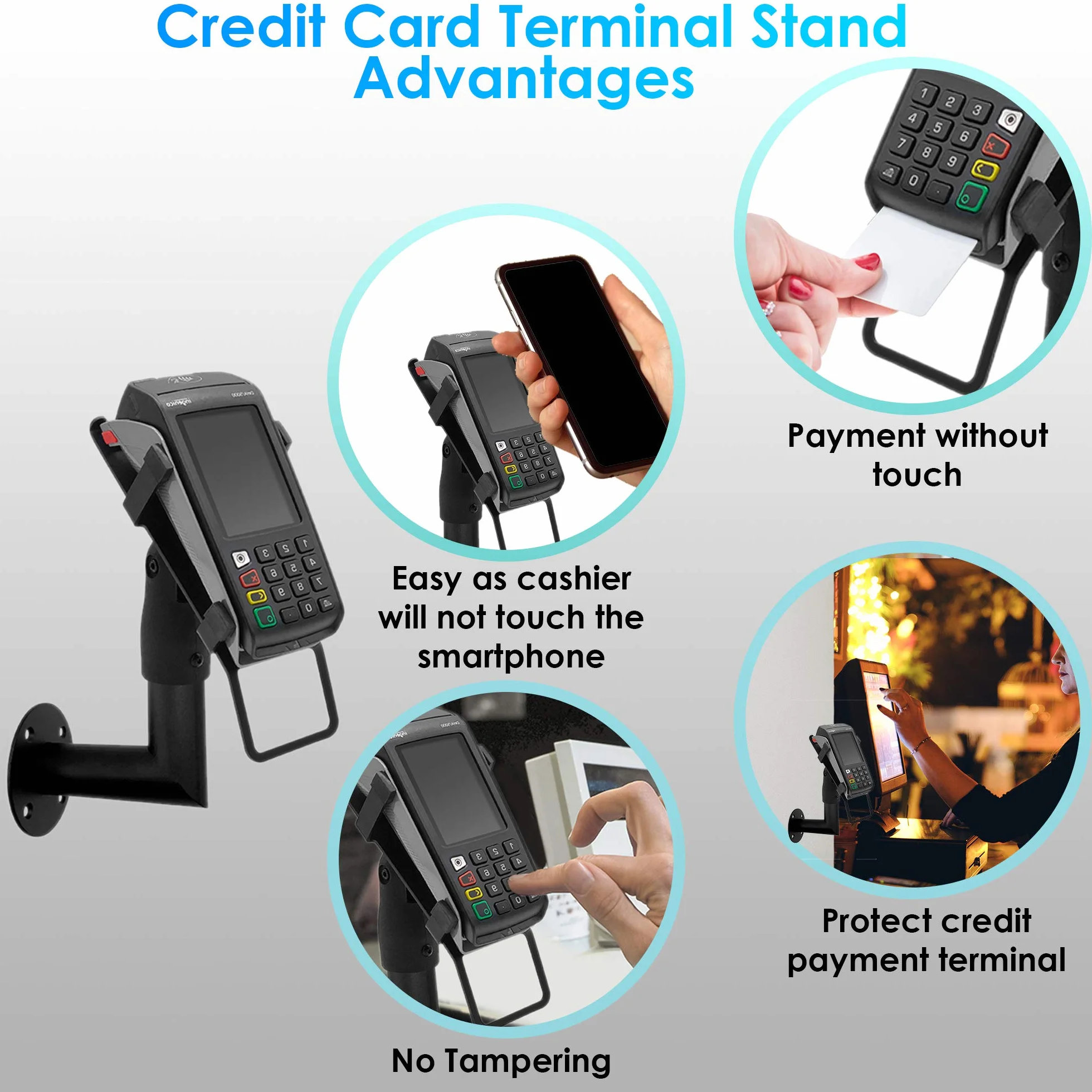 Supporto Ergonomico per Terminale di Pagamento POS da Muro Ingenico DESK 3200/3500/5000 - Stand POS Bancomat con Maniglia, Rotazione 180° e Inclinazione 45°, Installazione a Parete