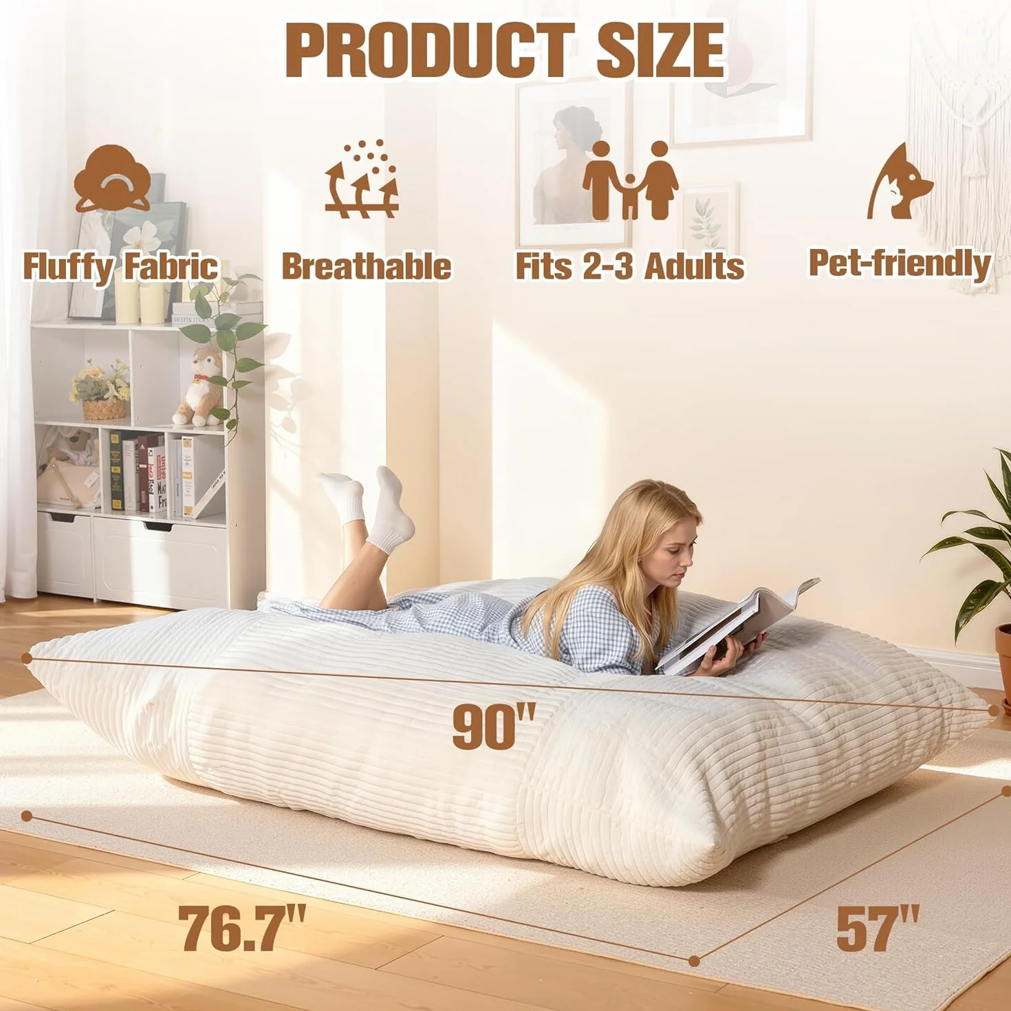 NALONE Pouf Poltrona Sacco, 4-in-1 XXXL Pouf a Sacco Puffo per Sedersi Ergonomico in Memory Foam 195 cm, Letto da Pavimento con Rivestimento Peluche Lavabile (Grigio)