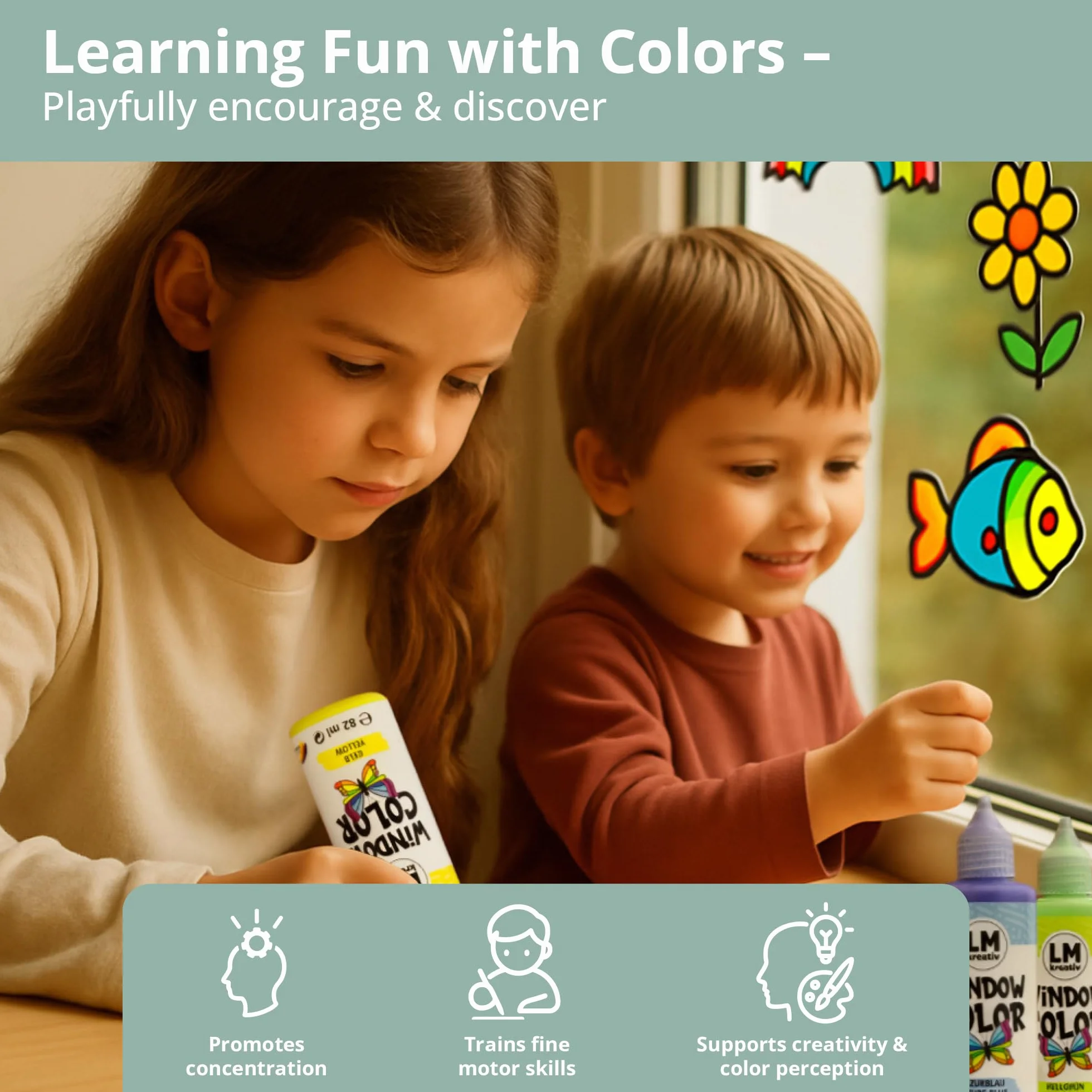 Set Window Color LM 17×80 ml Pittura per bambini riposizionabile per finestre con contorni e modelli