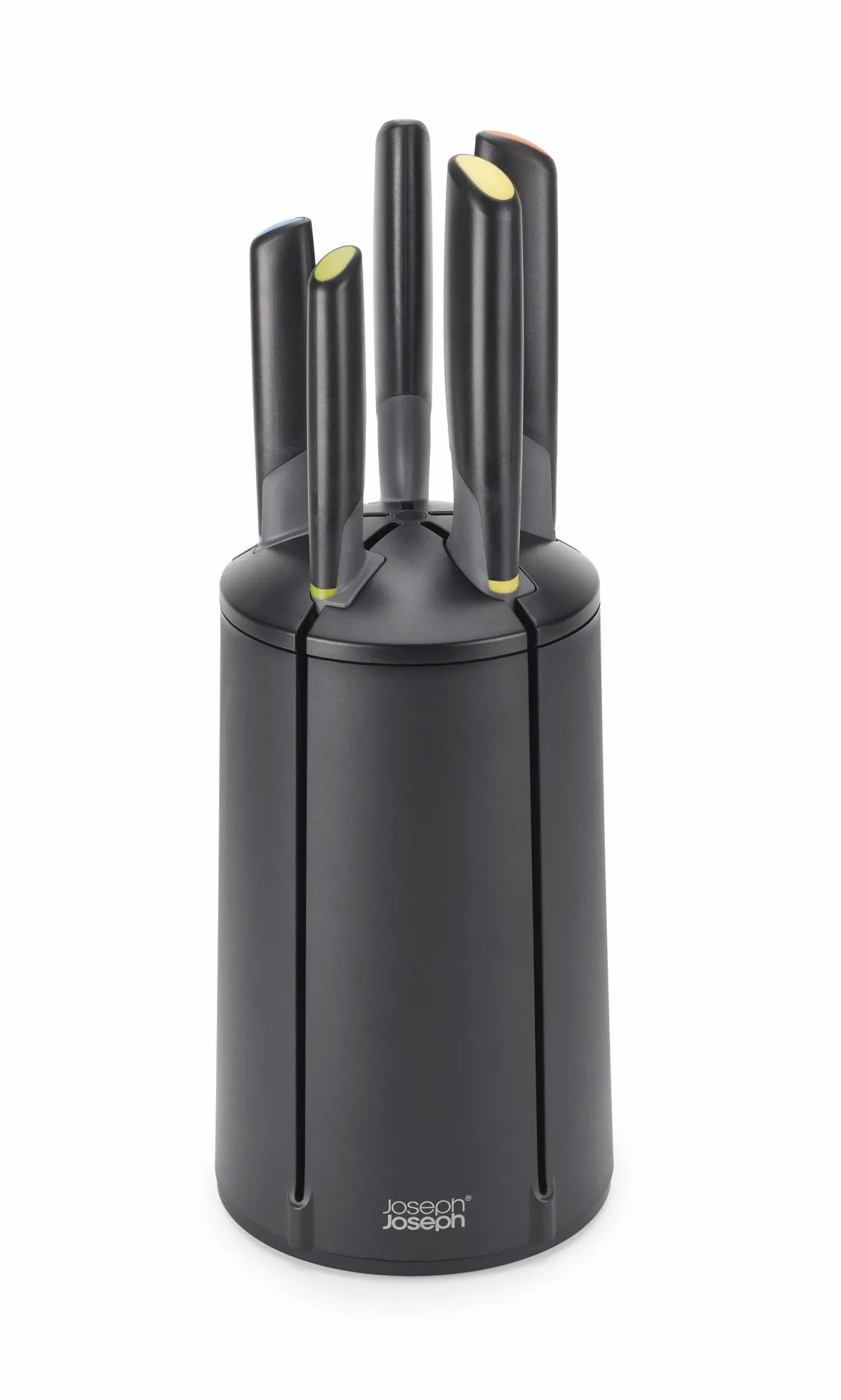 Joseph Joseph - Elevate Knives, set da 5 coltelli in acciaio inossidabile giapponese con ceppo rotante - Colore: nero