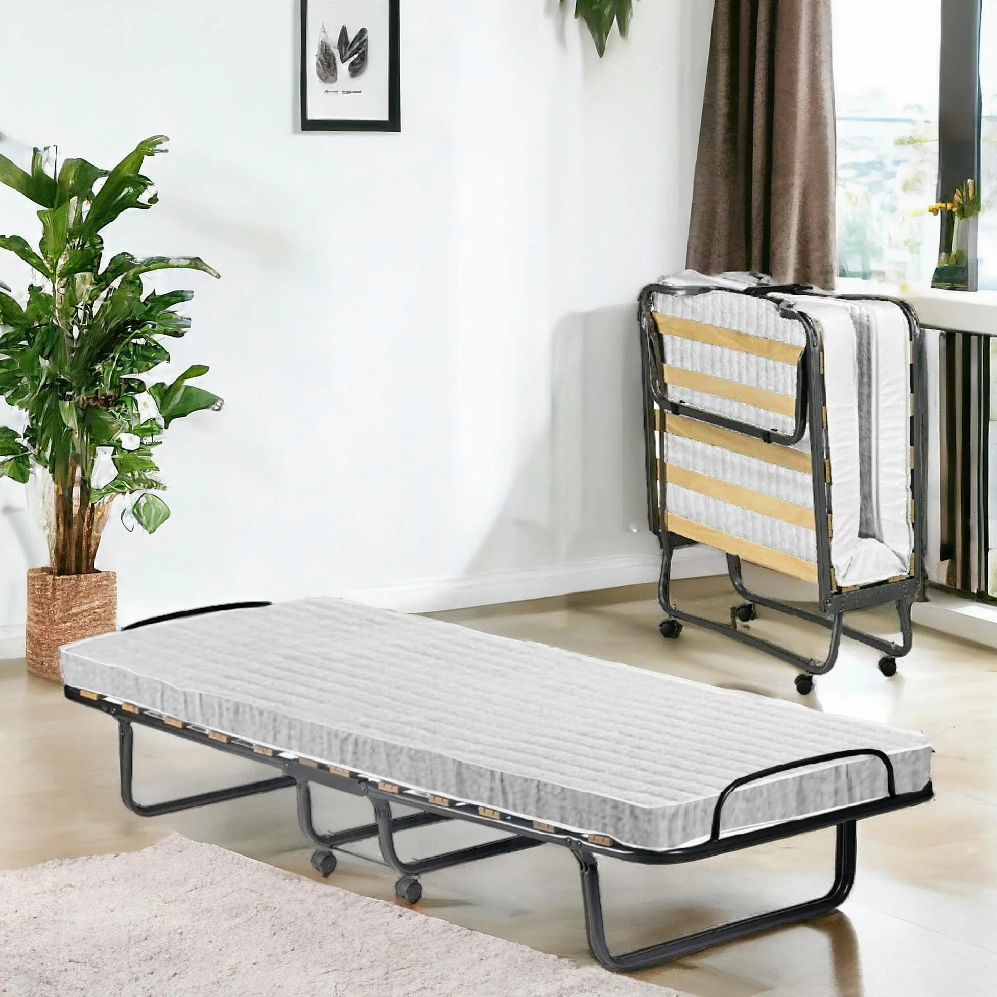 Talamo Italia Letto Pieghevole Deva, Brandina con Rete 12 doghe, Materasso Incluso, Lettino salvaspazio, 100% Made in Italy, 80x190h37 cm, Custodia Protettiva su Richiesta, Bianco, 190 cm
