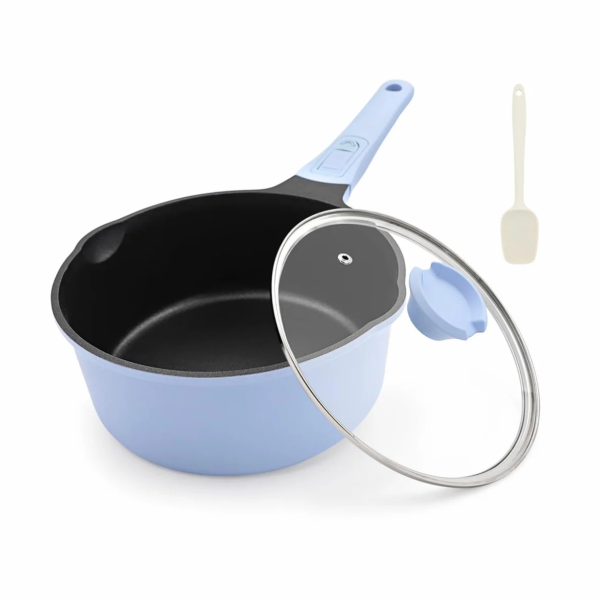 Casseruola 16cm con coperchio, casseruola antiaderente da 1,5L con manico rimovibile, adatto al forno (Blu)