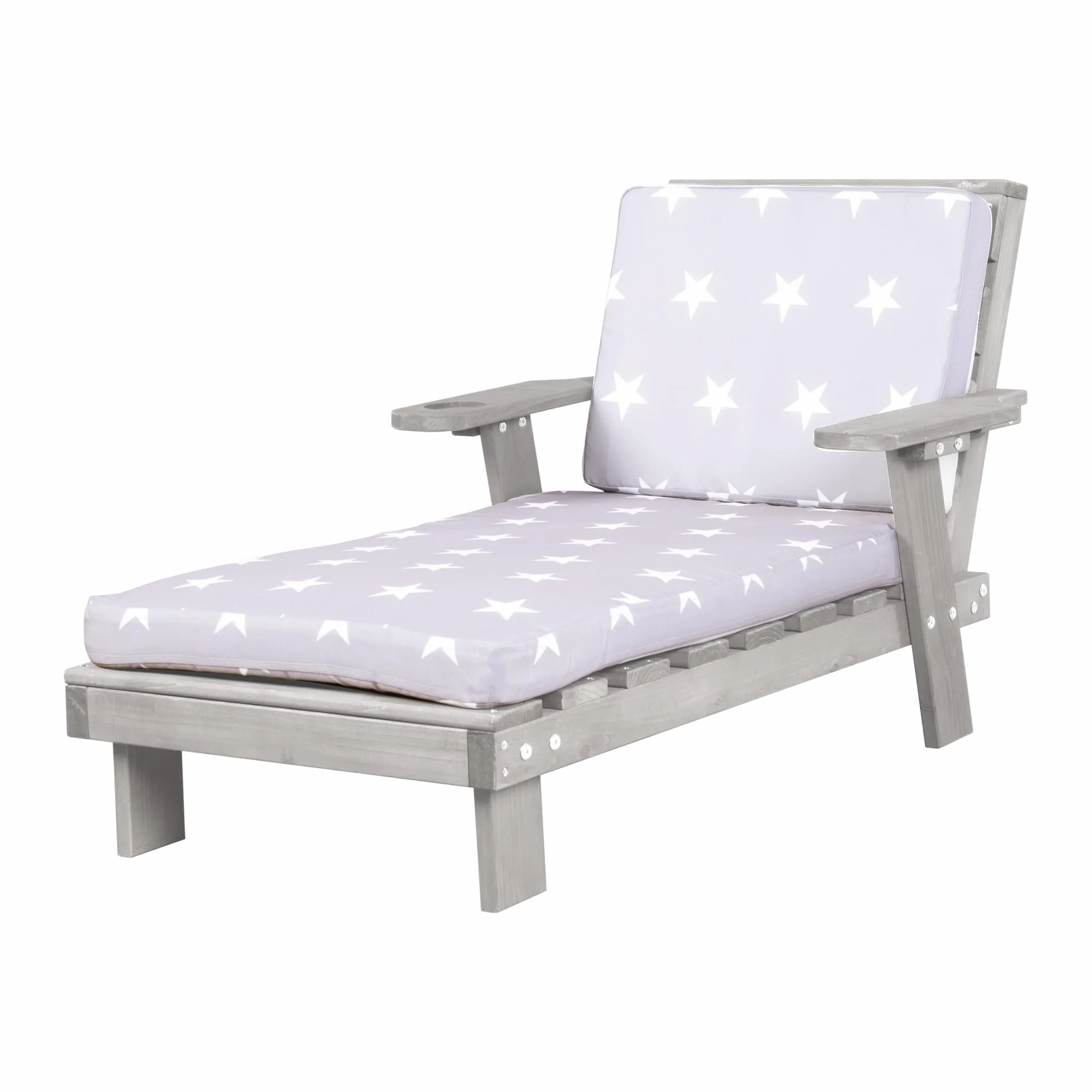 roba Sdraio per Bambini con Cuscini Little Stars - per Esterno, Giardino, Terrazza, all'Aria Aperta - Resistente alle Intemperie - con Portabicchieri - Certificato FSC - Legno Laccato Grigio
