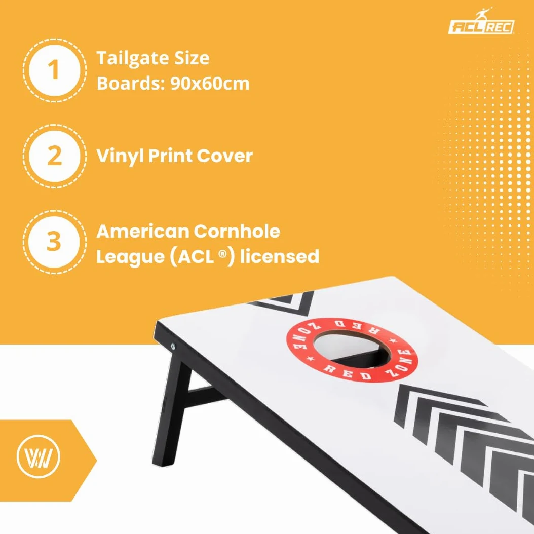 Set Cornhole Ufficiale 90 x 60 cm – Red Zone – 2 Tavole Cornhole – 2 x 4 Sacchetti Cornhole – Borsa per il Trasporto Inclusa – MDF – Qualità Premium (90x60 MDF – RED ZONE)