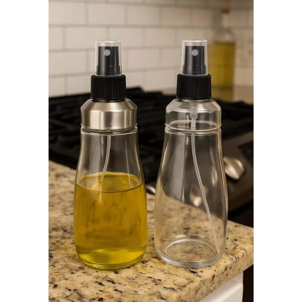 PARENCE.- Olio e aceto spray 330 ml - Dispenser spray in vetro e acciaio inox - Bottiglia riutilizzabile per cucinare, grigliare e insalate - 6,8 x 6,8 x 20,5 cm
