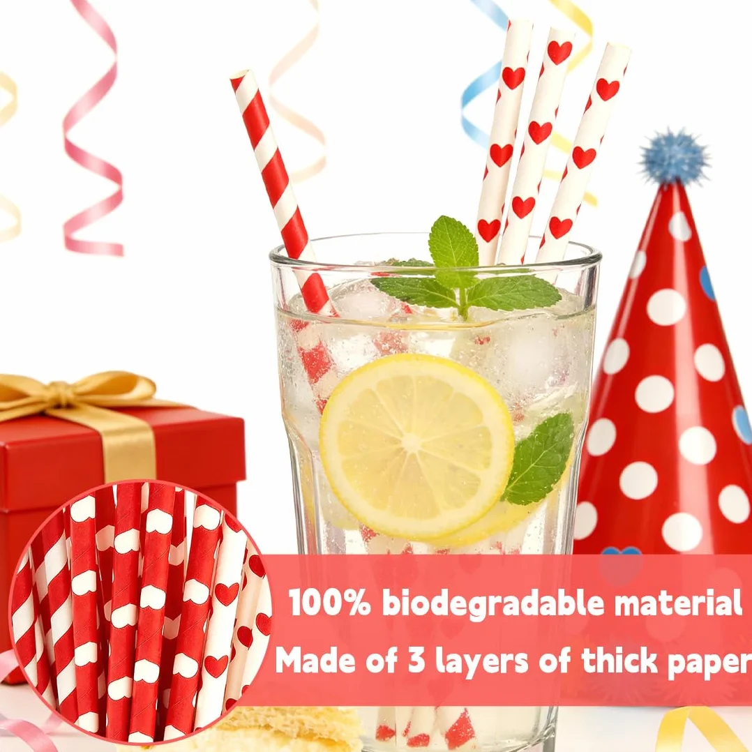 Cannucce Di Carta Assortiti Per Bere, 100 Pezzi Rosso Bianco Strisce Compassione Cannucce Di Carta A Strisce Per Natale, Tutti I Giorni, Matrimonio, Festival, Vacanze