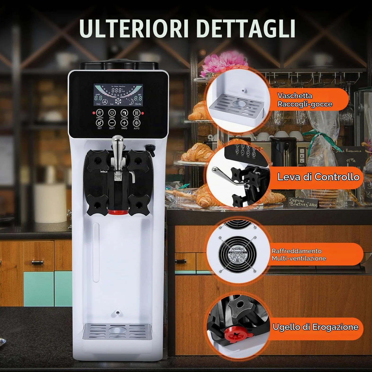 VEVOR Macchina per Gelato Morbido Commerciale, Resa 10 L/H, Macchina per Gelato Soft da Banco 900 W Monogusto, Tramoggia da 4 Litri Cilindro da 1,6 L, Pannello LCD Autopulente, Bar, Ristorante, Hotel