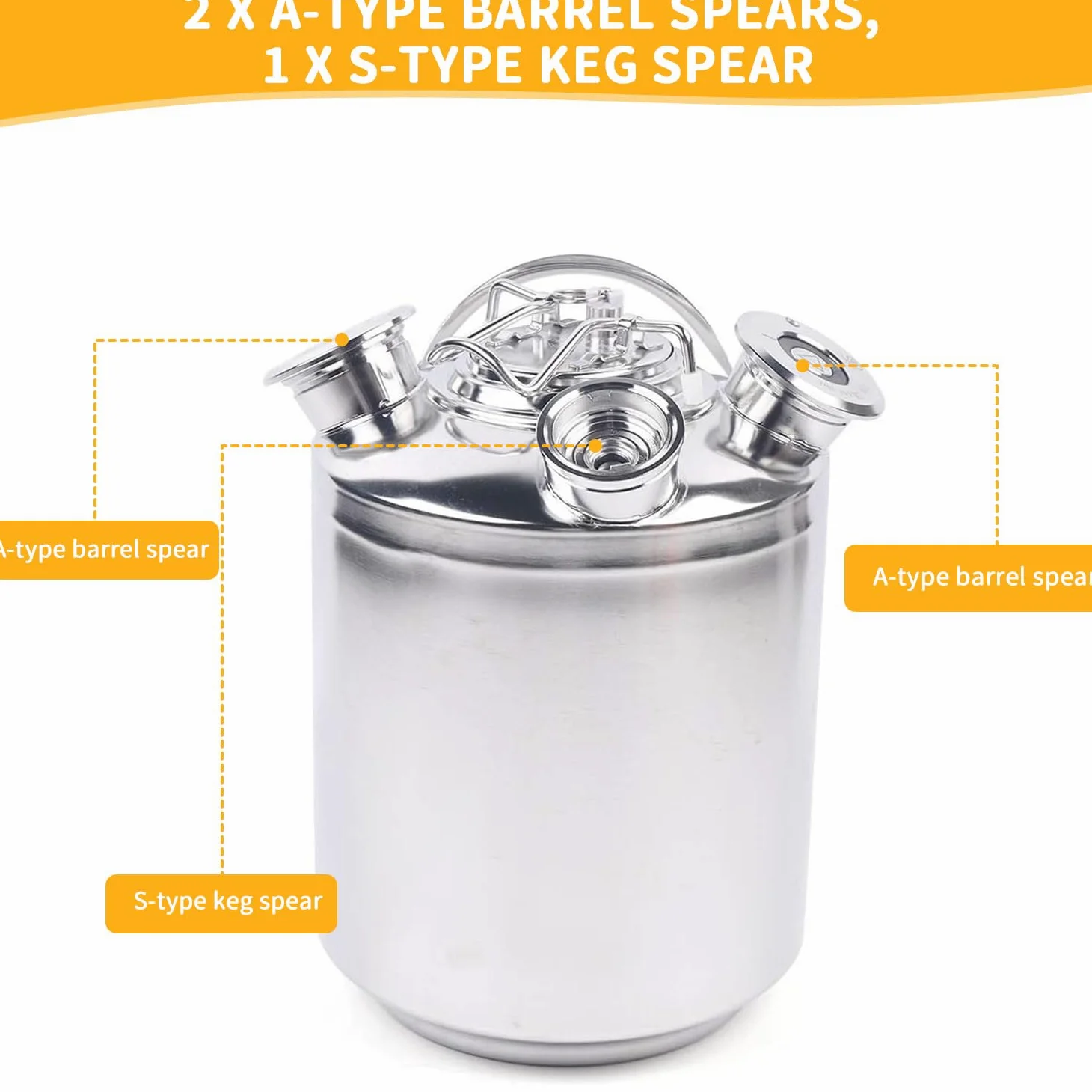 Contenitore per la Pulizia della Birra in Acciaio Inox 10L, Contenitore per la Pulizia dell'impianto di Spillatura della Birra con 3 Teste, Adatto per Lance di Tipo A e S, Argento, 304
