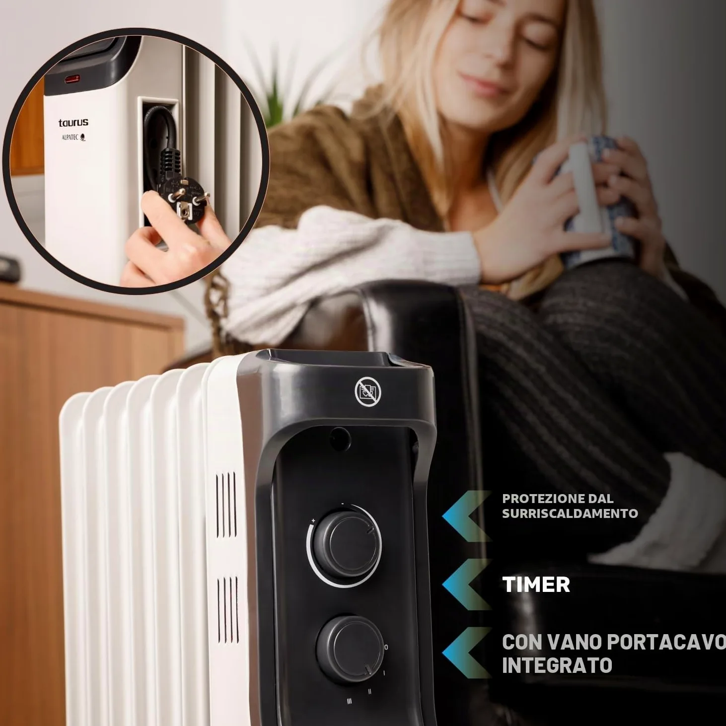 Taurus - Radiatore a olio da 1500W, 7 elementi, termostato, timer