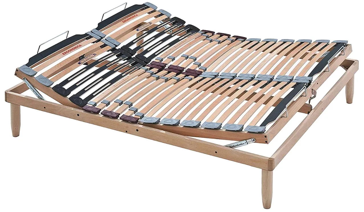 Evergreenweb - Rete Matrimoniale 160x190 con Doghe in Legno, Alzata Manuale ALZA TESTA E PIEDI Pieghevole Ortopedica Regolatori di Rigidità, Gambe Smontabili Base Letto da Incasso Rinforzata - OFFERTA