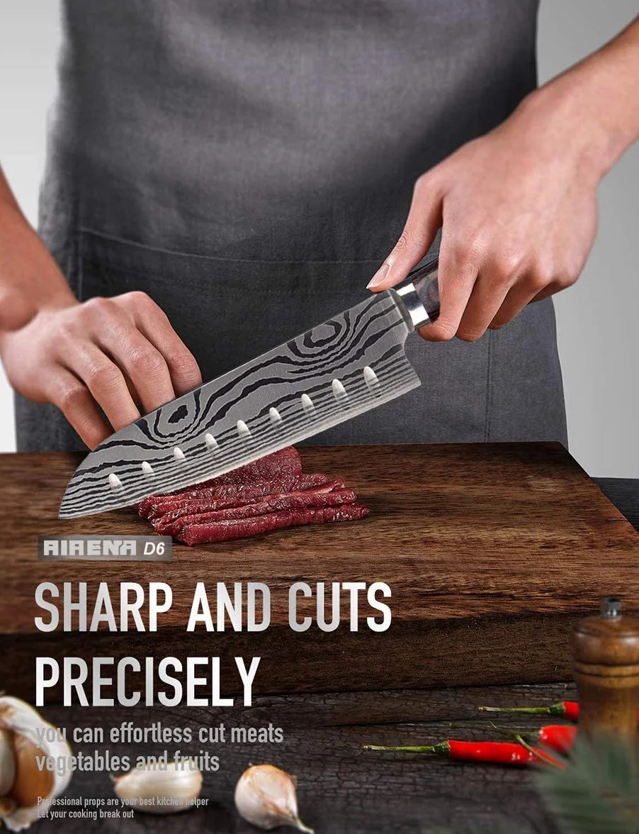 Coltello Cucina Santoku, Coltelli da Cucina Professionali Giapponesi 7 " - Affilatissimo - Resistente Macchie e alla Corrosione - Impugnatura Ergonomica, Ideale per Cucina Domestica e il Ristorante
