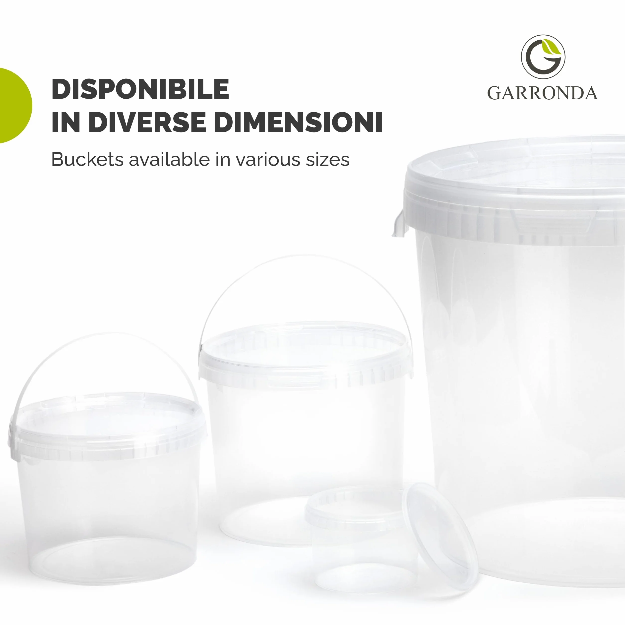 Garronda Secchio con Coperchio 20 L per la conservazione di Prodotti Alimentari e chimici 10 Pezzi Trasparente GD-0072