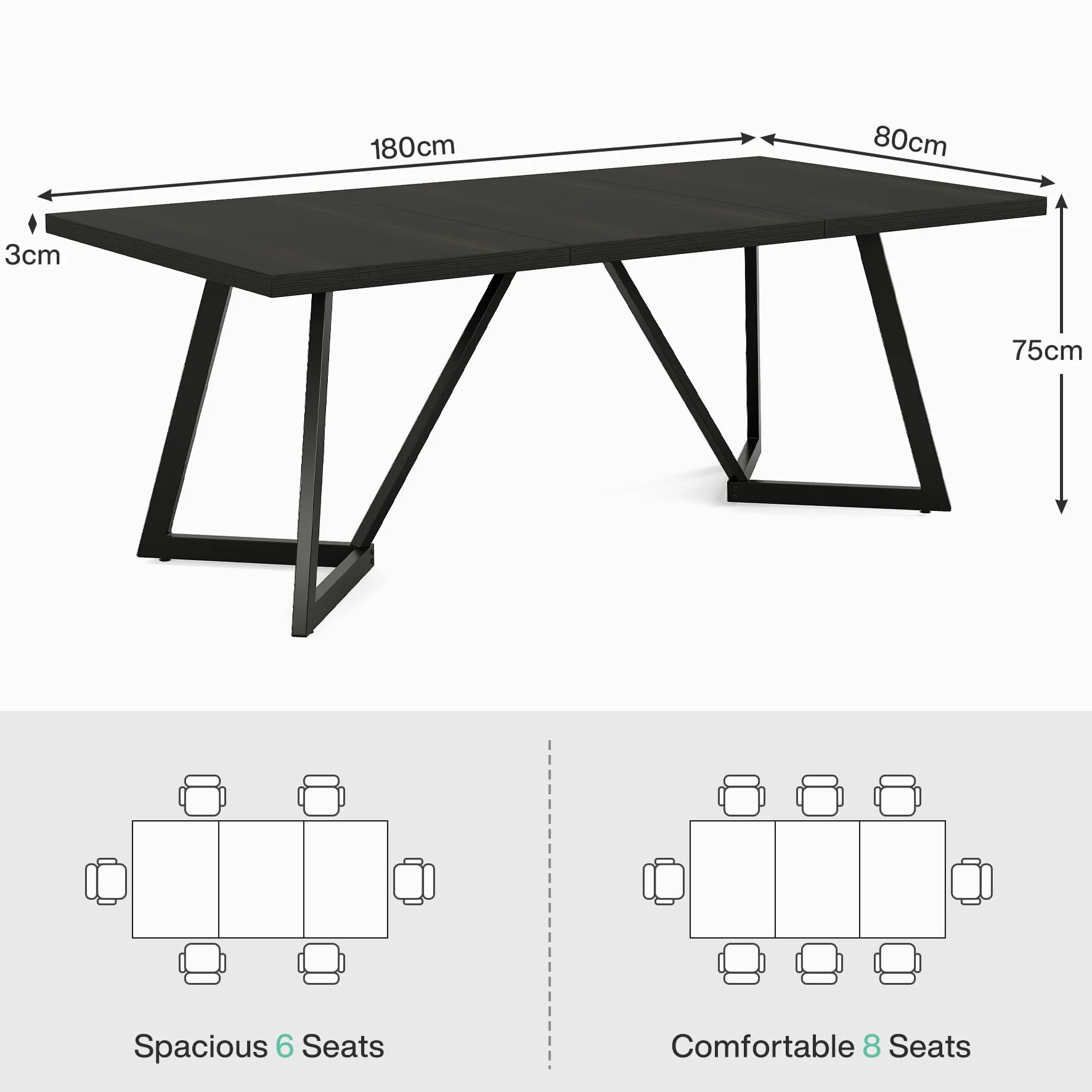 Tribesigns, scrivania grande da 180 cm, moderno tavolo per computer con struttura in metallo, tavolo da lavoro rettangolare per laptop per ufficio o casa (nero)