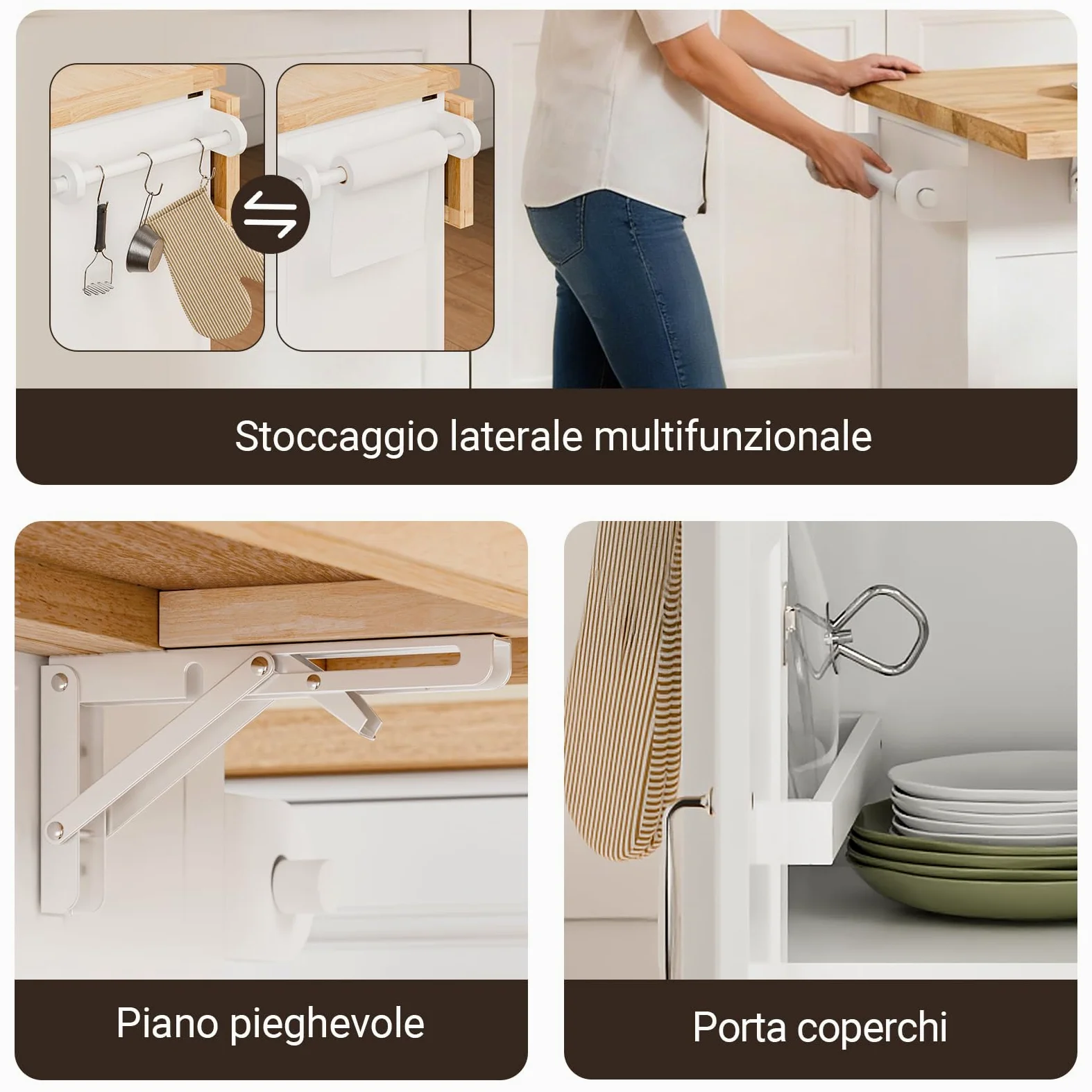 SoBuy isola cucina con ruote carrello da cucina con piano di lavoro pieghevole mobile cucina con ruote penisola cucina piano lavoro Bianco 115x92x(46-71) cm FKW71-III-WN