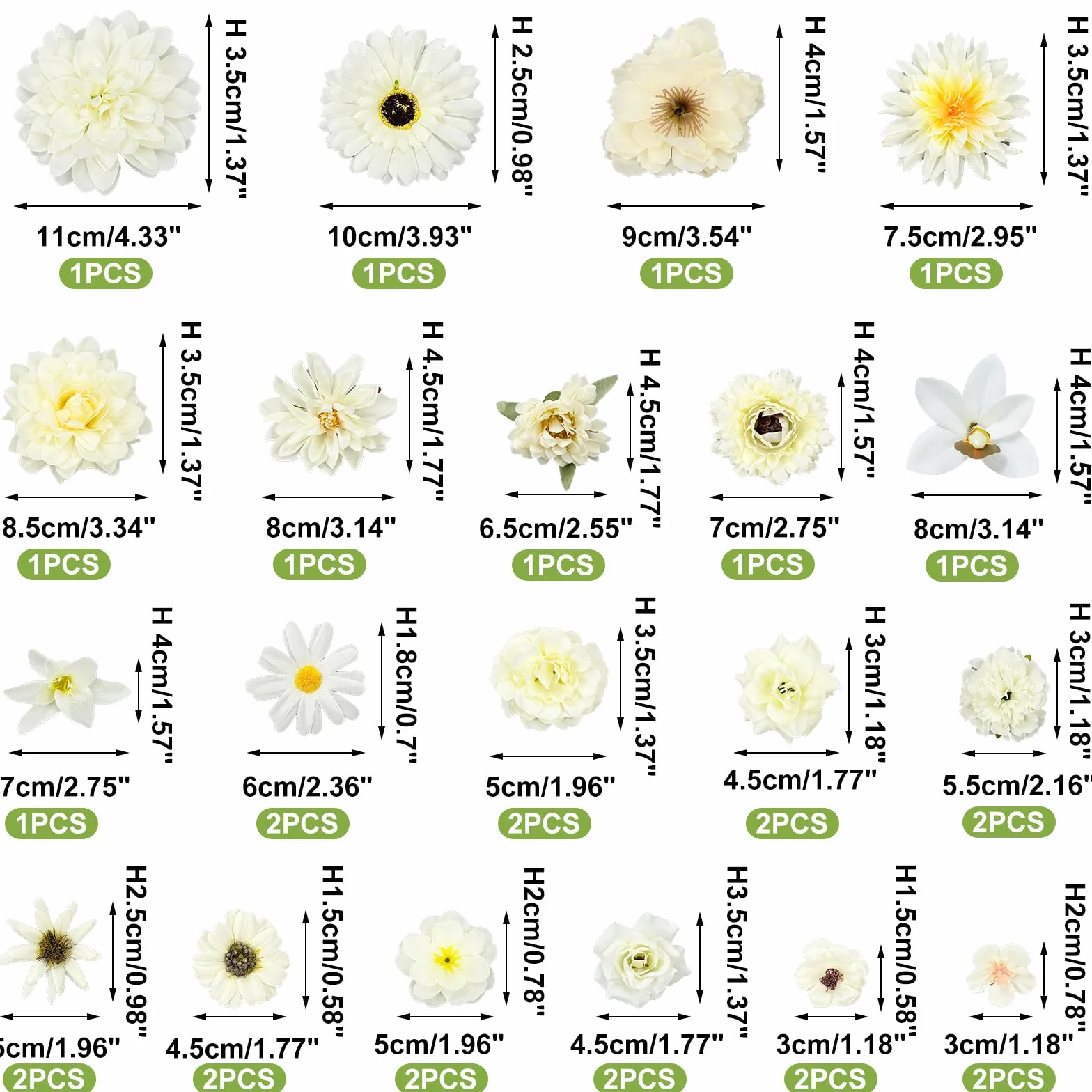 30 pezzi di fiori artificiali, teste di fiori artificiali, per fai da te, mini decorazione di fiori artificiali, margherite, peonie, teste di fiori di seta, per matrimoni, feste, decorazioni