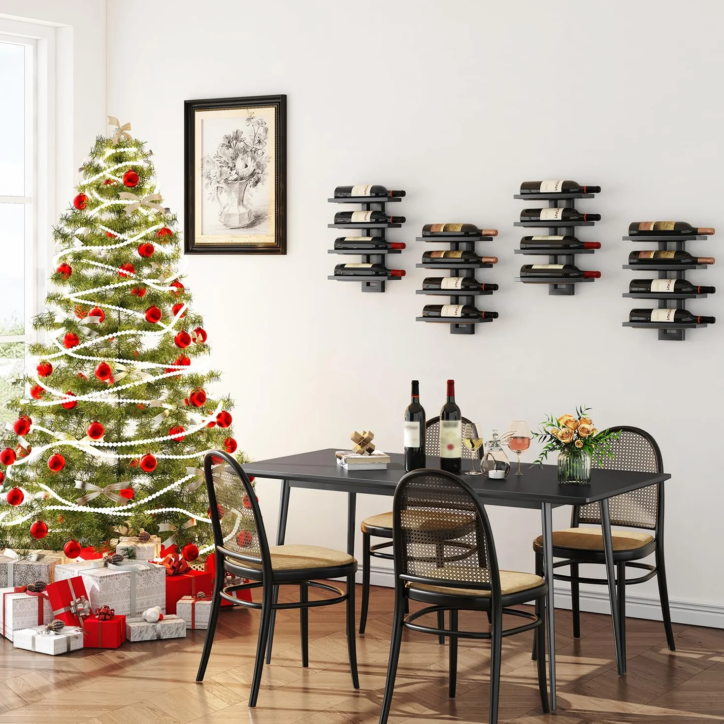 IBUYKE Porta Vino da Parete per 12 Bottiglie,Portabottiglie Vino in Metallo per Liquori, Champagne,Organizer Espositore Rimovibile fai da te per sSala da Pranzo,Bar, Cantina, Nero, TMJ909B